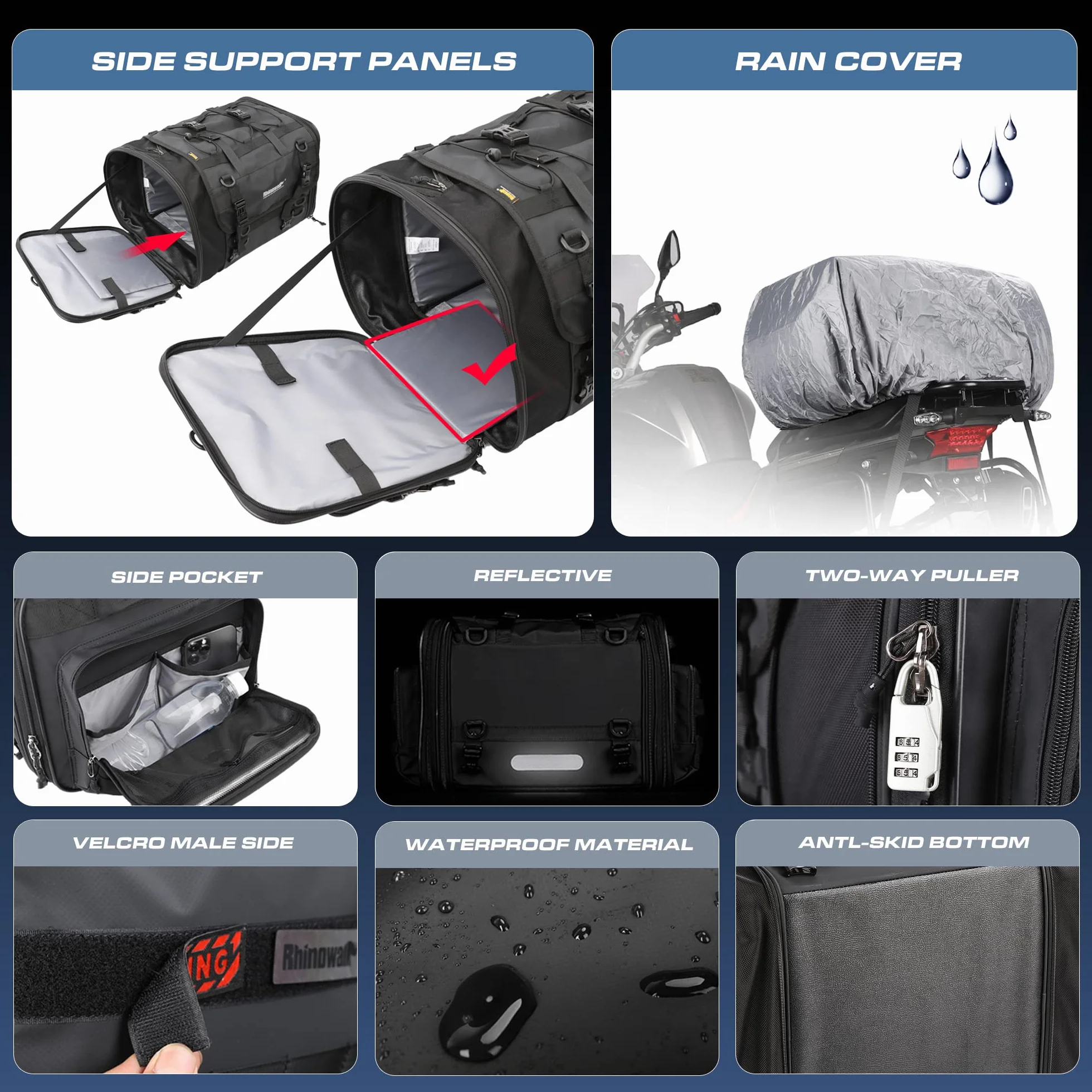 BAIGIO Hecktasche Motorrad Gepäckrolle 40-60L Erweiterbar Motorrad Tasche Heck Wasserdicht Multifunktional Motorradtasche Gepäcktasche Sitztasche Reisetasche Rücksitztasche Gepäckträgertasche hinten