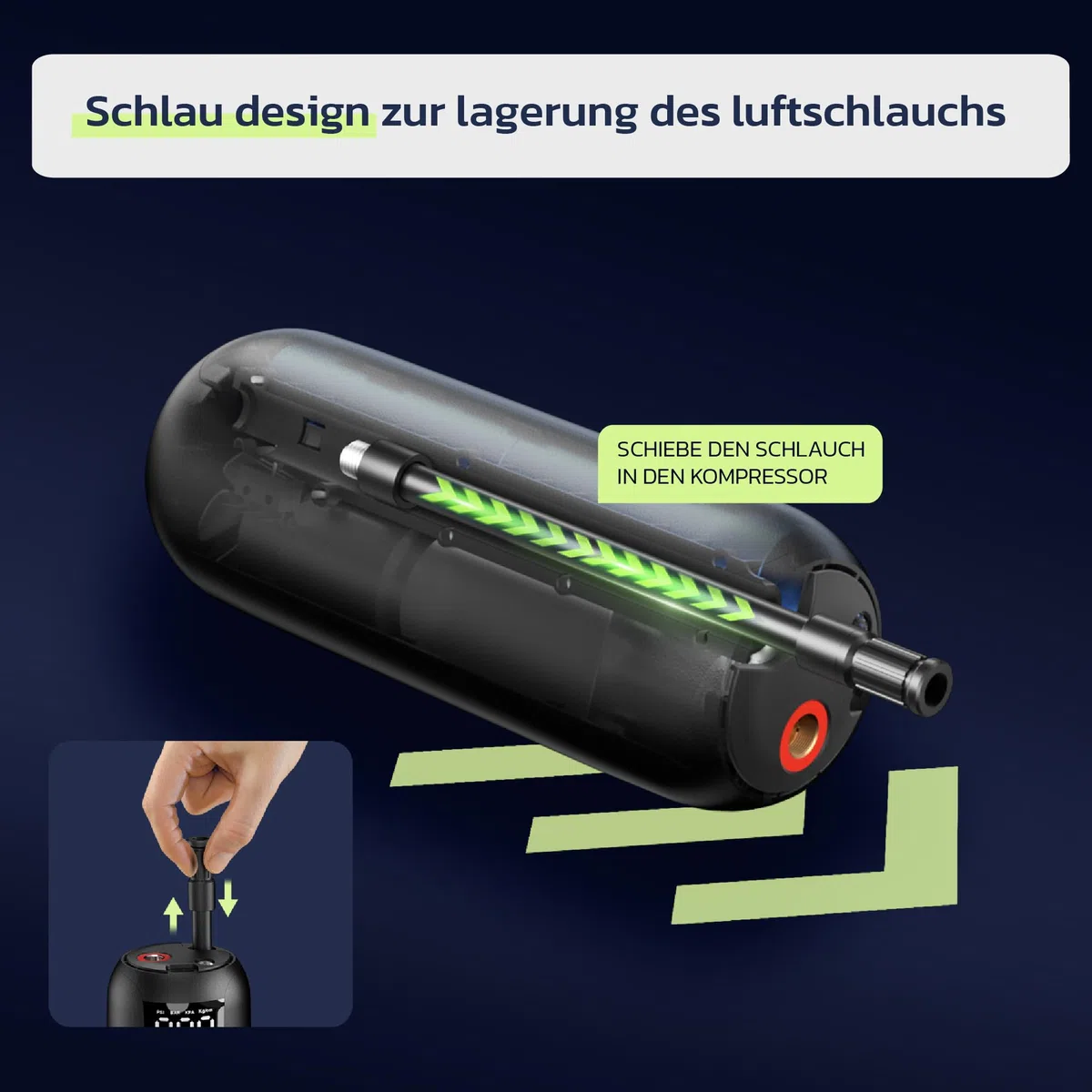 Woowind LP1 Luftpumpe Fahrrad, Fahrradpumpe Elektrisch, 1-Minuten-Aufpumpen, 150PSI/10,3Bar Akku Kompressor, Elektrische Luftpumpe, Automatischer Abschaltung, LCD-Display, LED-Licht