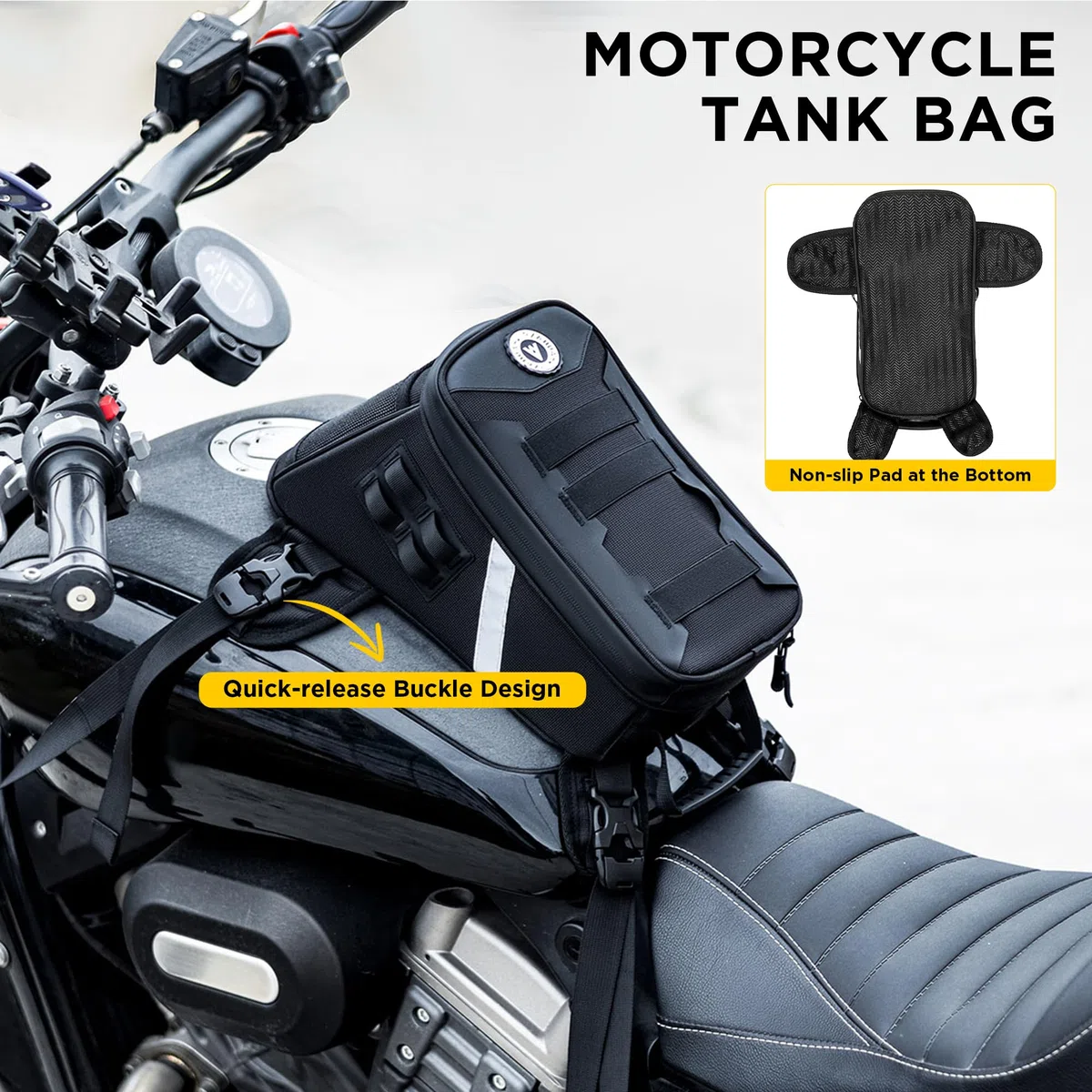 Motorrad Tankrucksack 5L Motorrad Tanktasche mit Regenschutz Großvolumig Outdoor Zubehör Motorradtasche mit Tragegriff(Schwarz)