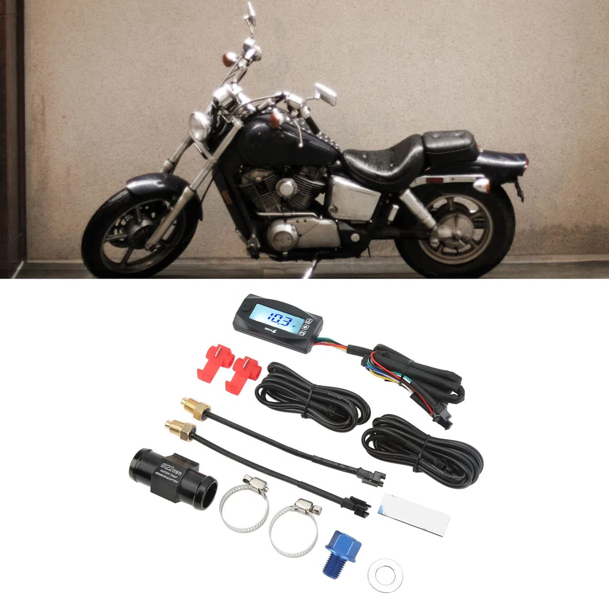 Öltemperaturanzeige, Wassertemperaturmessgerät, Öltemperaturanzeige, Wasserdichter LCD-Bildschirm, 4-in-1-Wassertemperaturanzeige, Digitalanzeige, Motorrad-Thermometer für
