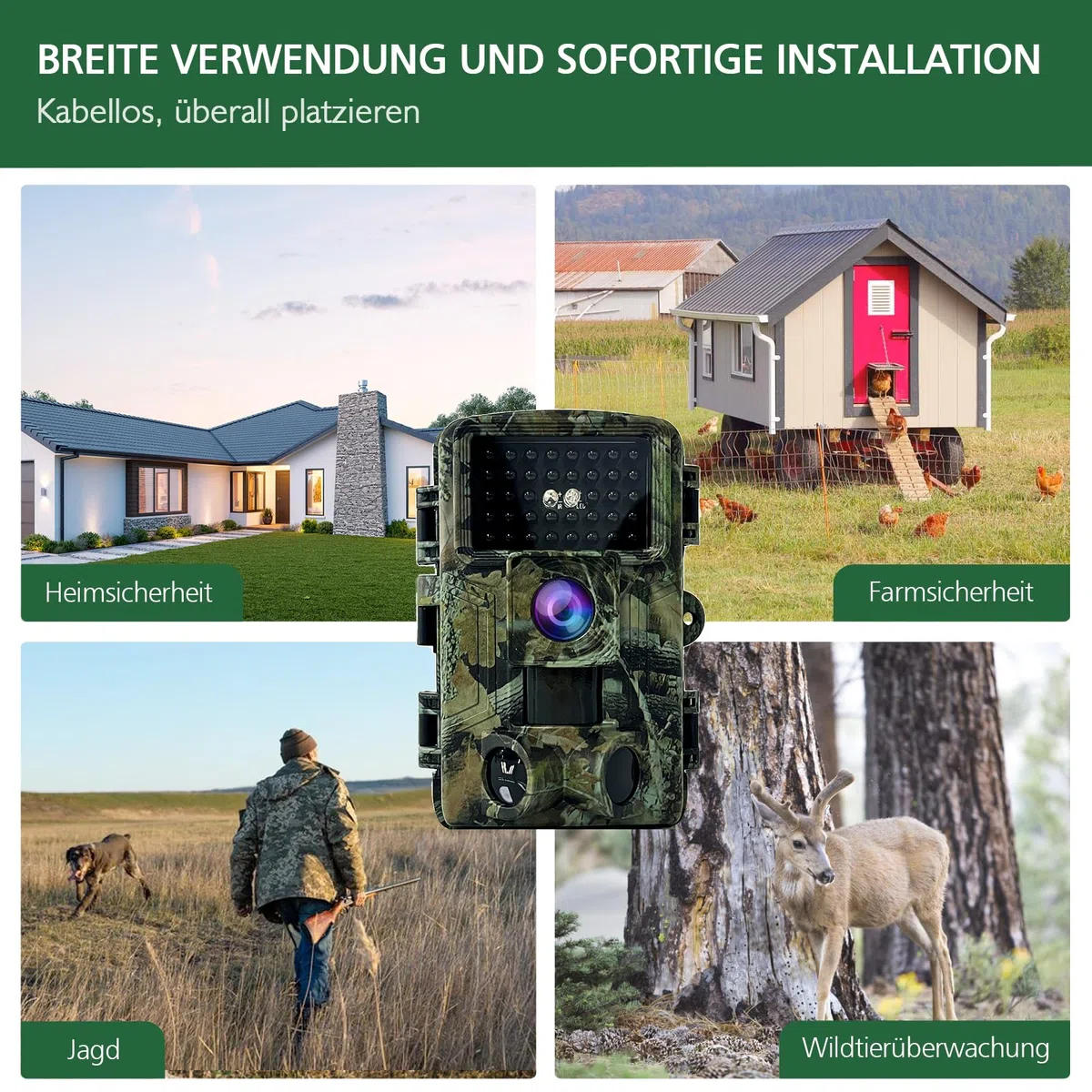 HAZA Wildkamera,2.7K Wildtierkamera,58MP Full HD wildkamera mit bewegungsmelder nachtsicht,beobachtungsmonitore mit 32G SD Karte,0,1s Auslösezeit,IP66 Wasserdicht,Timer,Zeitraffer,Tierkamera (2.7K)