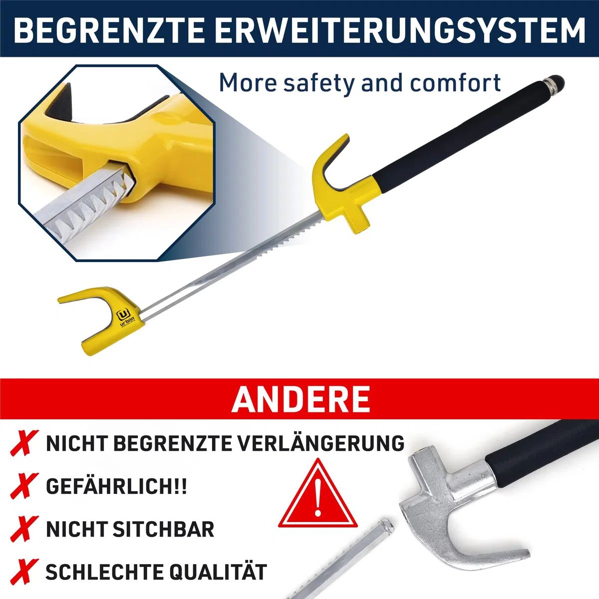 URBAN UR959Y Lenkradkralle Hochsicherheits Lenkradschloss Abschreckend Gelb, Lenkradsperre Automatik-Verriegelung, Diebstahlsicherung Universal für Auto Wohnmobil PKW