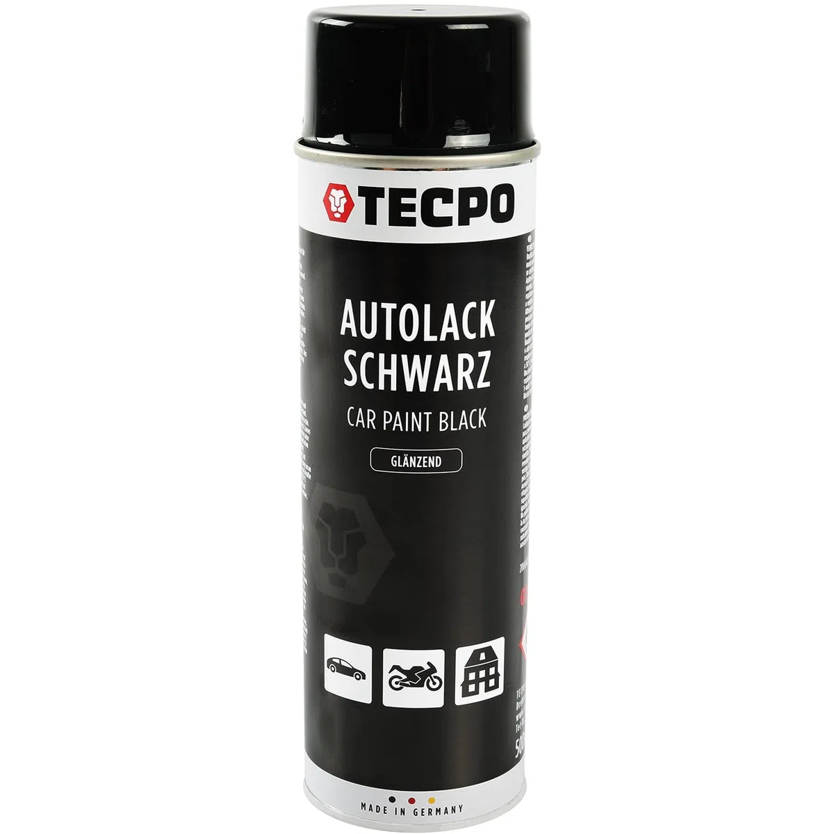 TECPO Lackspray schwarz glänzend, 6x500ml Autolack Rallyschwarz Sprühlack Farbspray mit hoher Deckkraft für Innen- und Außenbereich