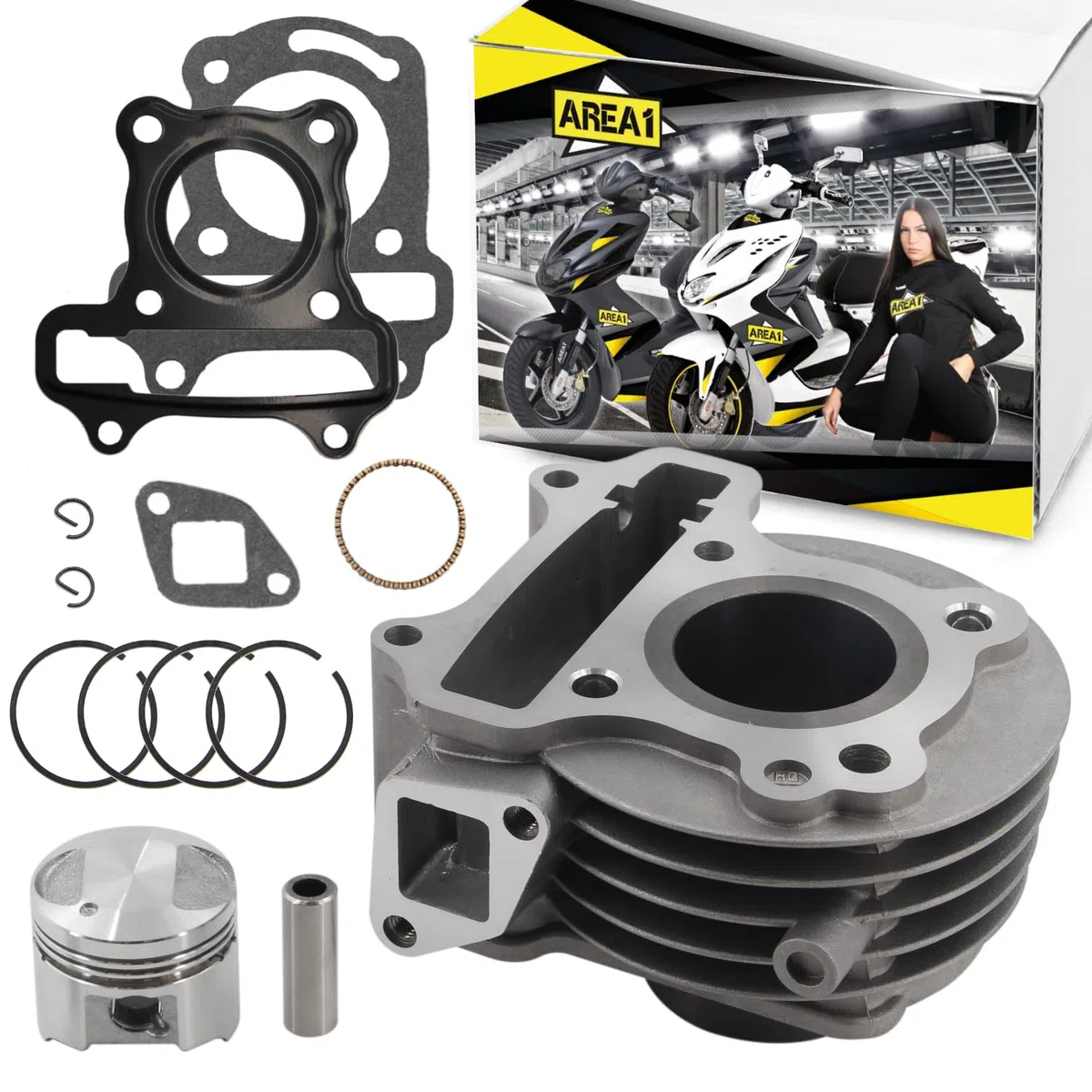 Area1 Ersatz Zylinder GY6 50ccm 4-Takt 139QMB/QMA. Kompatibel mit Speedfight 3 4 BT49QT RS Sym AGM Explorer Flech Tech Yiying Wangye Zhej