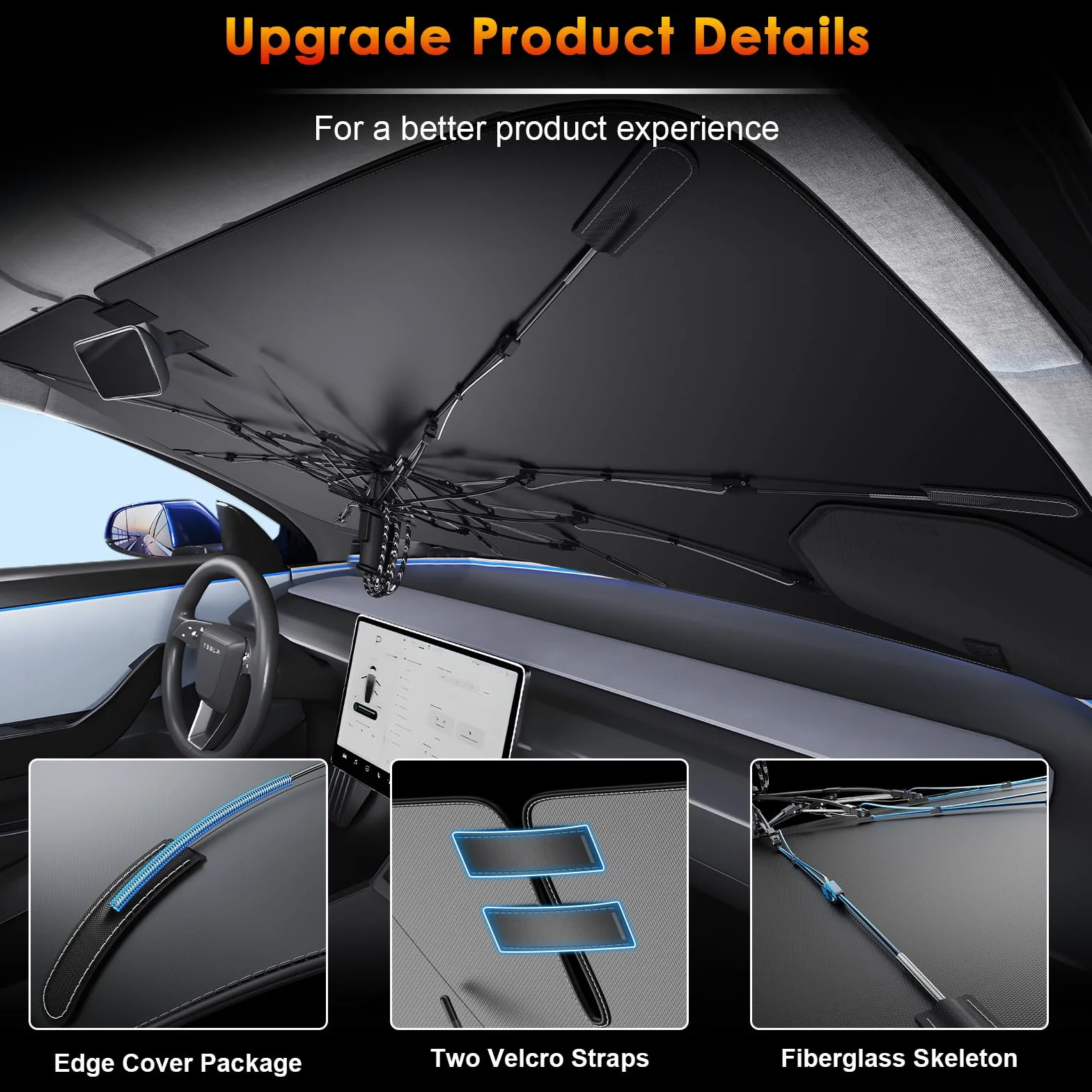 [2026 Upgrade] BSTW Kompatibel mit Volvo XC60 2017-2025 2026 Sonnenschutz für Frontscheibe, Automatisch Faltbar Pull-Cord-Sonnenschirm Fiberglas-Skelett UV-Schutz Hitzeschutz XC60 Zubehör