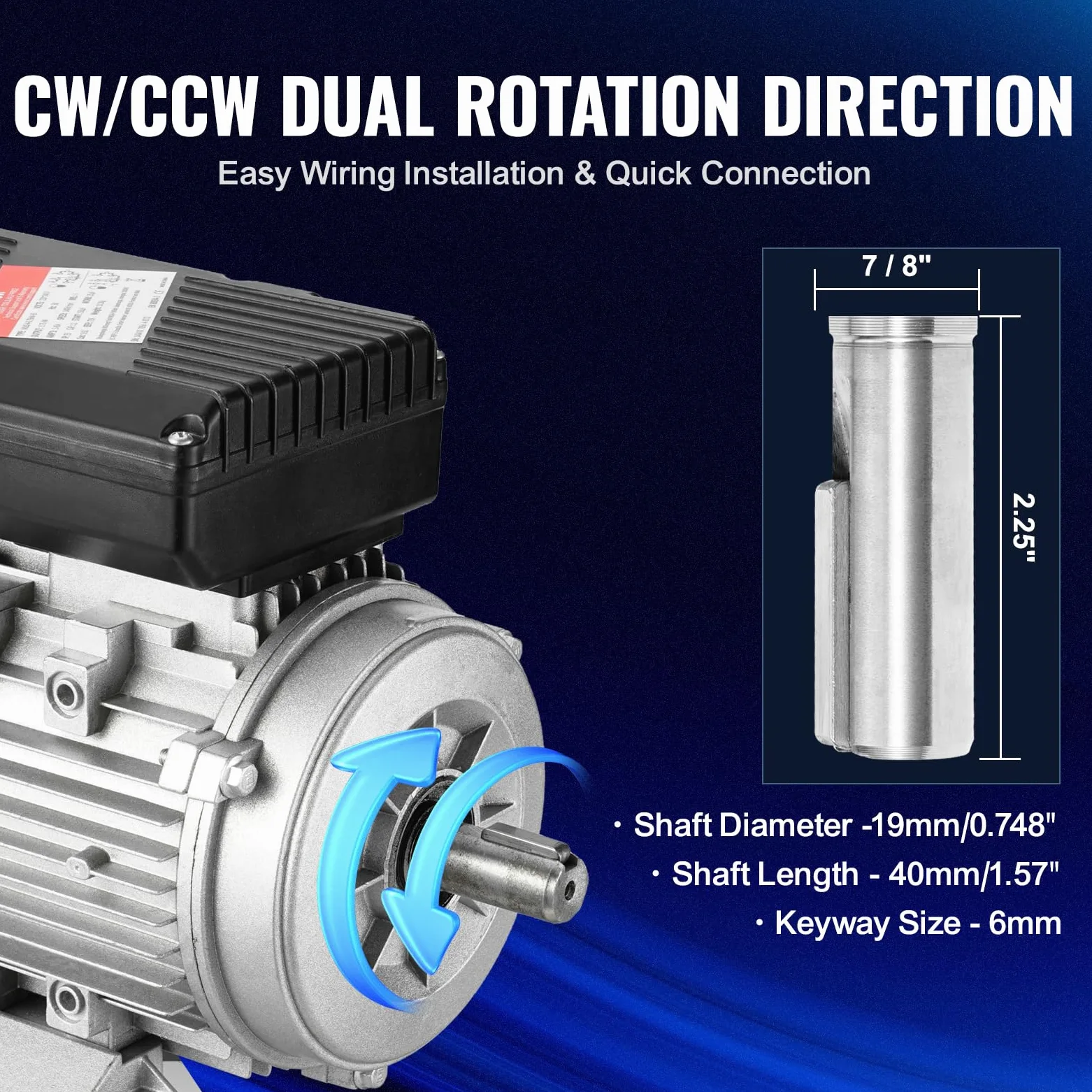 VEVOR 0,75 kW Elektromotor 1400 U/min, AC 220~240 V 5,45 A, 80, B3-Rahmen, Luftkompressormotor 1-phasig, 19 mm Keilwelle, Rechts-/Linkslauf für landwirtschaftliche Maschinen und allgemeine Geräte