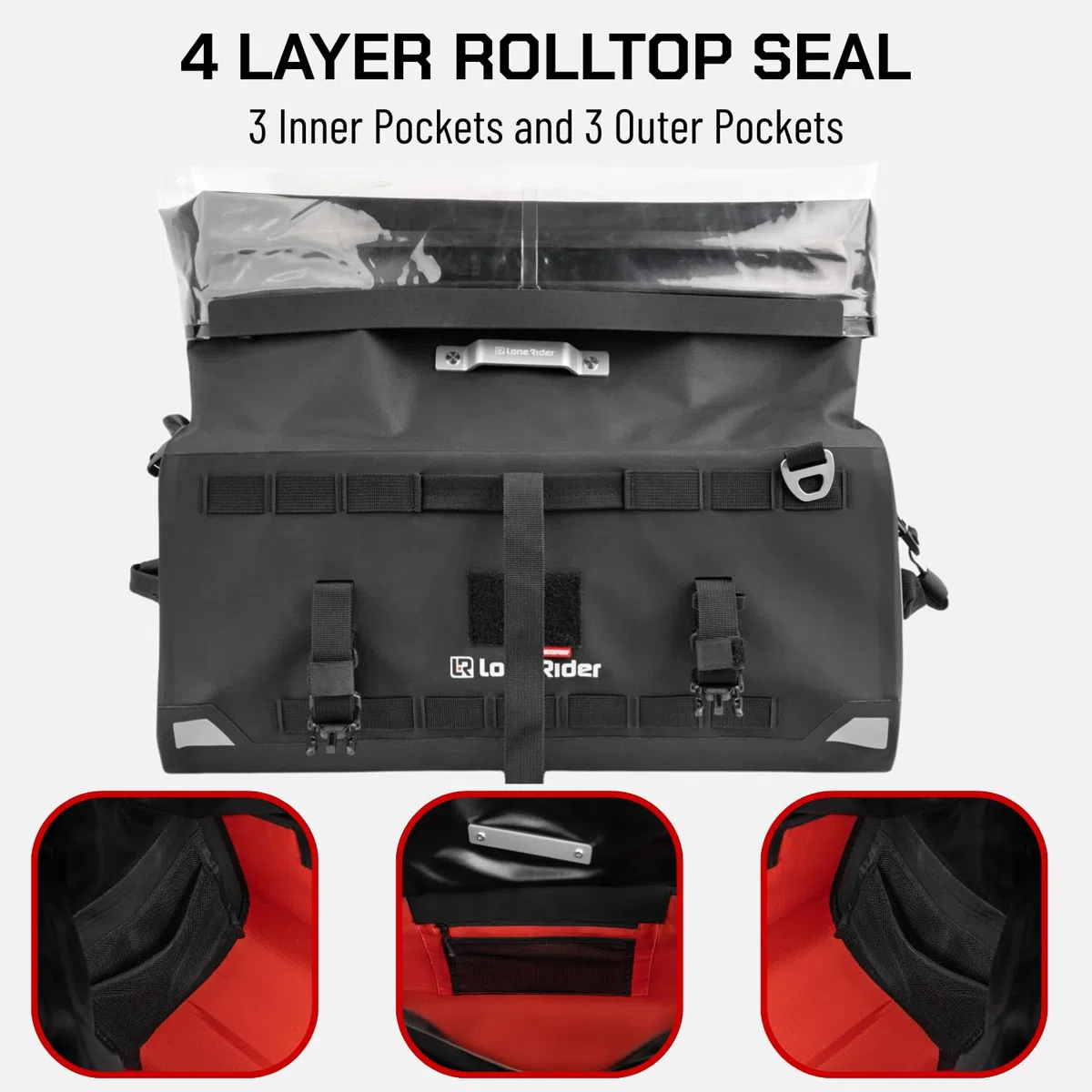 Lone Rider 30L Motorradtasche - wasserdichte, erweiterbare Hecktasche für Motorradreisen mit MOLLE-System, Beavertail Staufach, Rolltop Verschluss und robustem Tourendesign