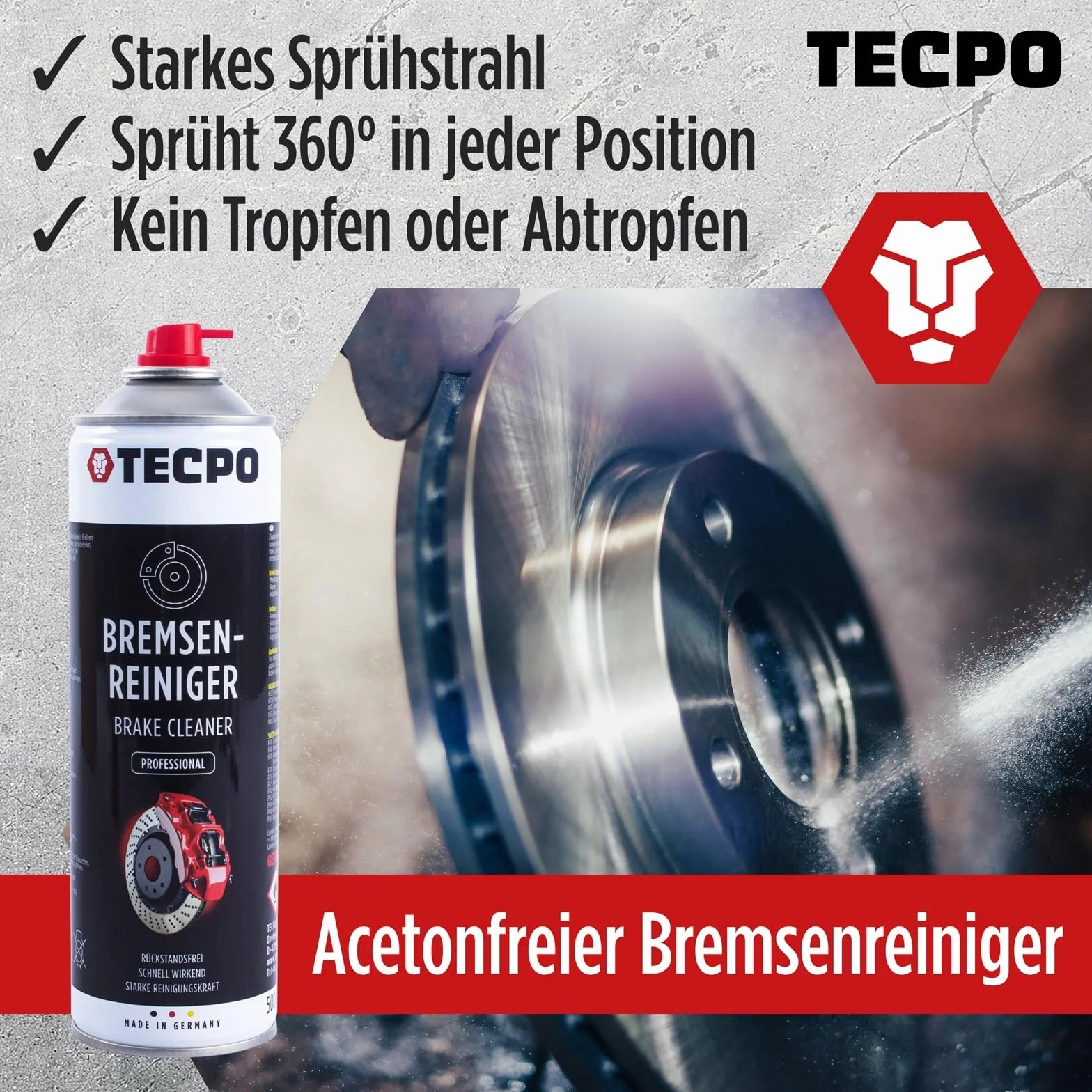 TECPO Bremsenreiniger 12x 500ml Universal Teilereiniger 360° Ventil Power Brake Cleaner Acetonfrei Reiniger Entfetter Korrosionsschutz