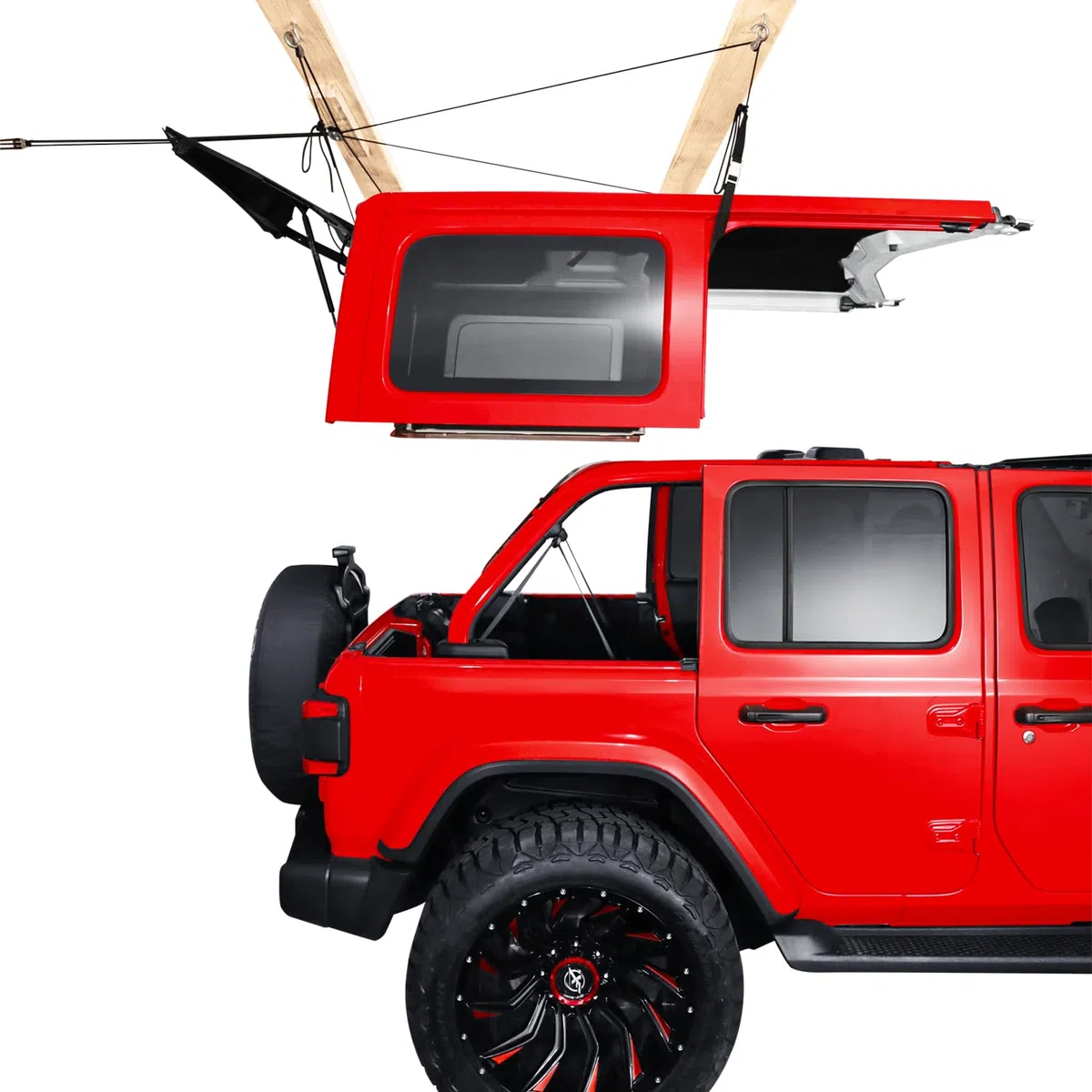Hard Top Removal Lift für Jeep Wrangler, kompatibel mit allen Jeep Wrangler JK JL Modellen, einfache Ein-Personen-Bedienung, Dach Hardtop Hebezeug mit Anti-Drop-System, unterstützt 2,4–4,9 m Decke,