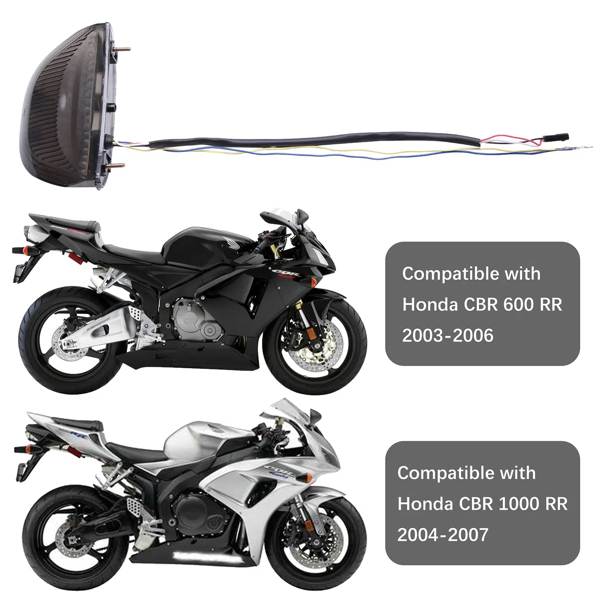 JMTBNO Motorrad LED Rücklicht Led Bremslicht Blinker Lauflicht Schwarz Geräuchert Rücklichter Wasserdicht 12V Kompatibel mit Hon-da CBR600RR CBR 600 RR 2003-2006 CBR1000RR CBR 1000 RR 2004-2007