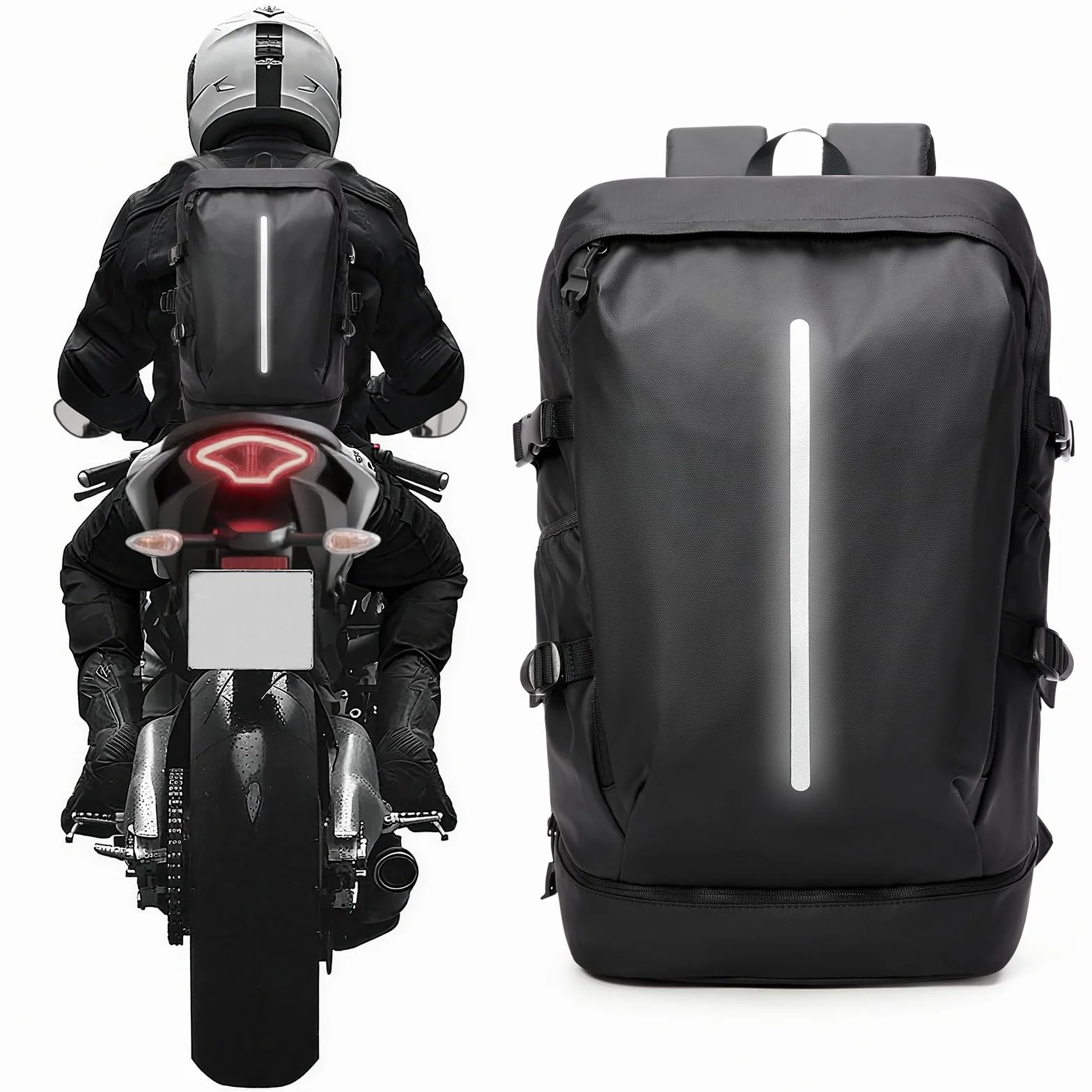 Motorradrucksäcke Wasserdicht Helmrucksack für Herren Damen Groß Motorrad Rucksäcke Reise Rucksäcke mit Schuhfach Leicht Herren Motorradrucksack Motorcycle Backpack Schwarz