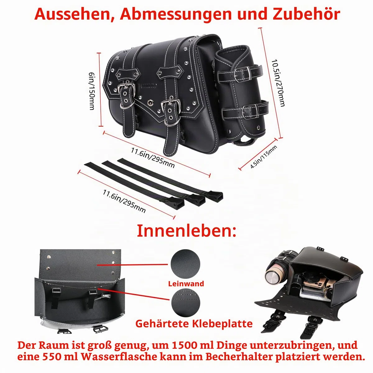 Motorrad Satteltaschen -Satteltaschen Softail PVC Leder für Harley Sportster Wasserdicht, Schwingtasche,,Universal-Aufbewahrungs seitliche werkzeugtasche für Motorrad,mit Getränkehalter (linke Seite)