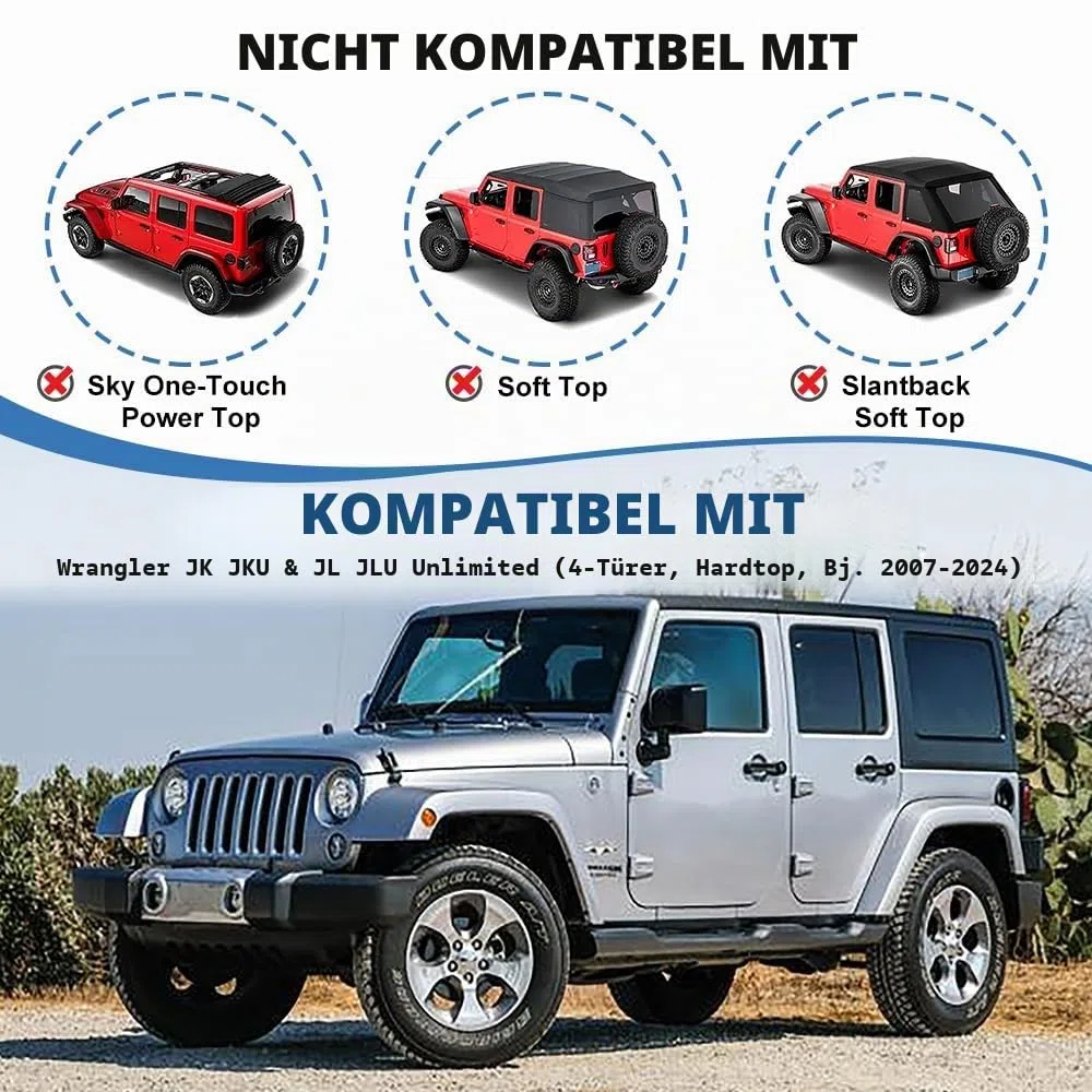 JSCARLIFE Heckklappen-Kofferraum-Gepäckträgerkorb-Ablage für Wrangler JK JL 4-Türer Hardtops, robuster Stahl-Innenraum-Organizer mit 136 kg Kapazität – einfache Montage (für 2007-2025 J-eep Wrangler