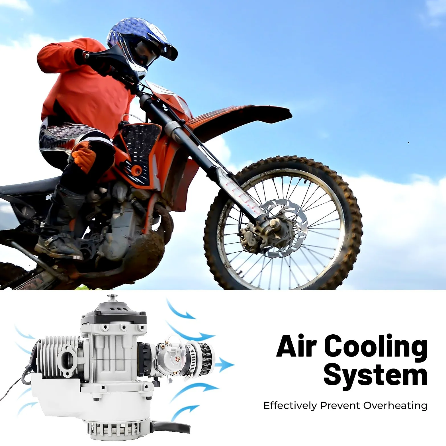 49CC 2-Takt Mini Motor, Getriebe Vergaser, Pocket Bike Motor mit Vergaser und Luftfilter Kit Getriebe Vergaser Set, für Pocket, Mini Dirt Bike Quad Pocket Bike