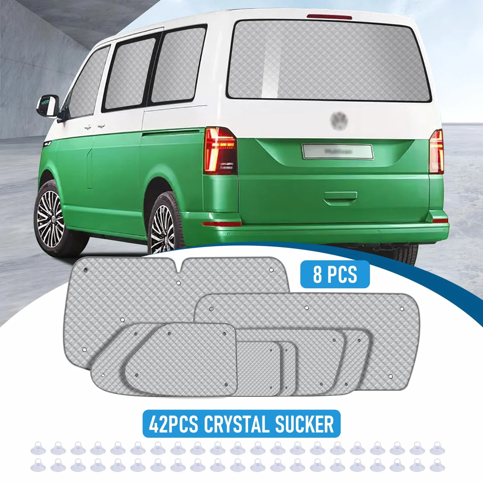 MaxAwe 8-teiliges internes Thermoschutzrollo-Set für VW T4 LWB, luxuriöses Sonnenschutz-Wrap-Abdeckungs-Kit, Windschutzscheiben-Frontabdeckung, sommerlicher UV-Sonnenschutz und Winterisolierung für VW