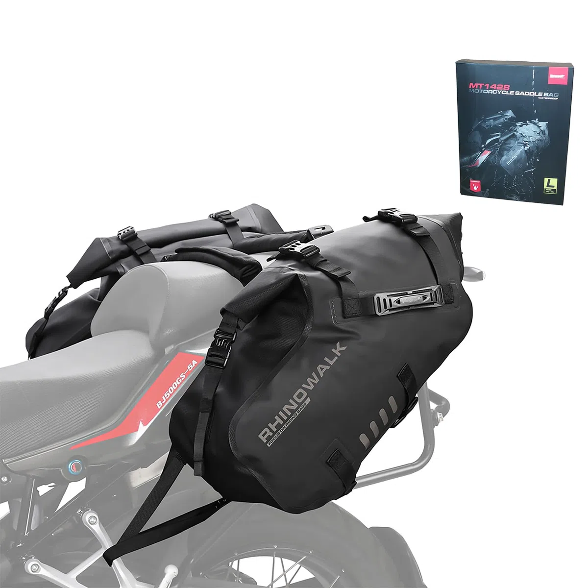 Rhinowalk Motorrad Satteltasche Hecktasche Wasserdicht 28L (14L*2) PVC Plane Rollverschluss