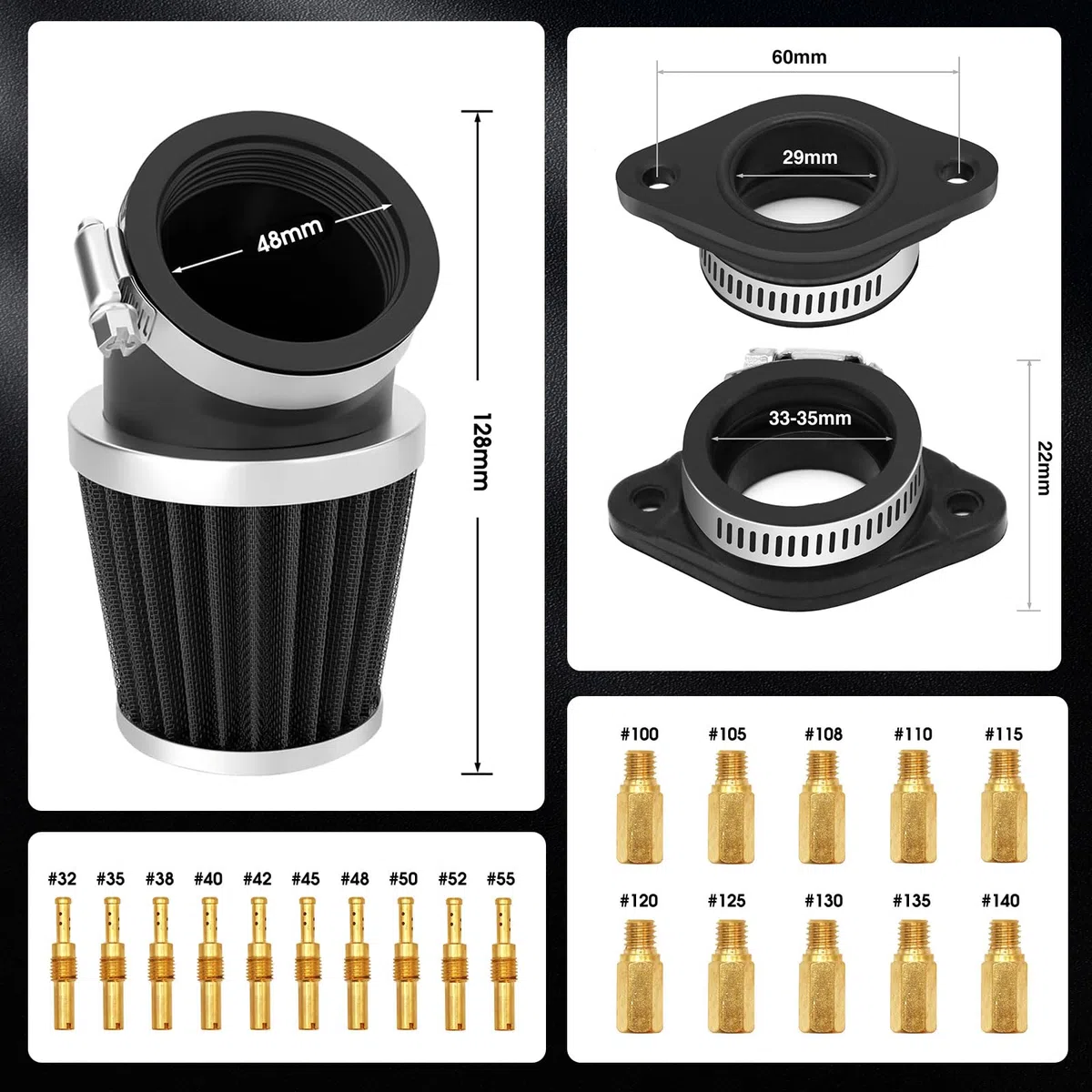 PWK 30 mm Vergaser Racing Carb Kits mit Luftfilter, 10 Stück Hauptdüsen, 10 Stück langsame Pilotdüsen, universell für 2T 4T Motor, Dirt Bike, Motocross, Motorrad, Roller, ATV, Quad, Go-Kart (30 mm)