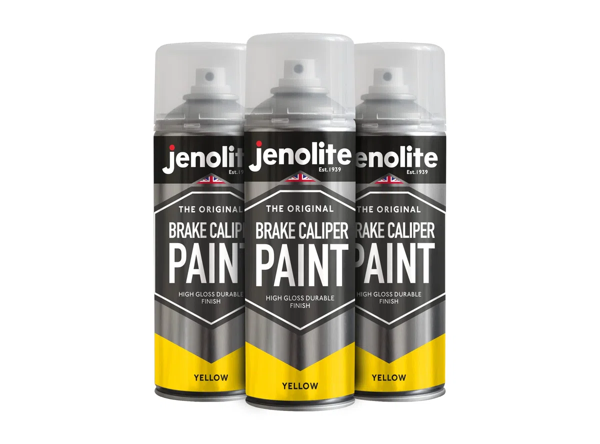 JENOLITE- Bremssattellack Gelb. Bremssattelfarbe. Hitzefester Thermolack für Bremsklötze am Auto bis 300°C. Inhalt: 3x 400ml