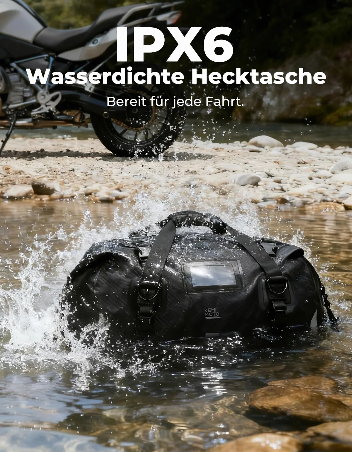 KEMIMOTO Motorrad Hecktasche 40L IPX6 wasserdichte Gepäckrolle mit Schnellverschlussgurten