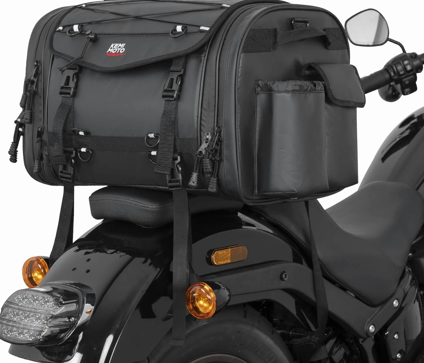 KEMIMOTO Motorrad Hecktasche 24-32L wasserdicht erweiterbare Satteltasche Gepäckträgertasche mit Regenhülle schwarz