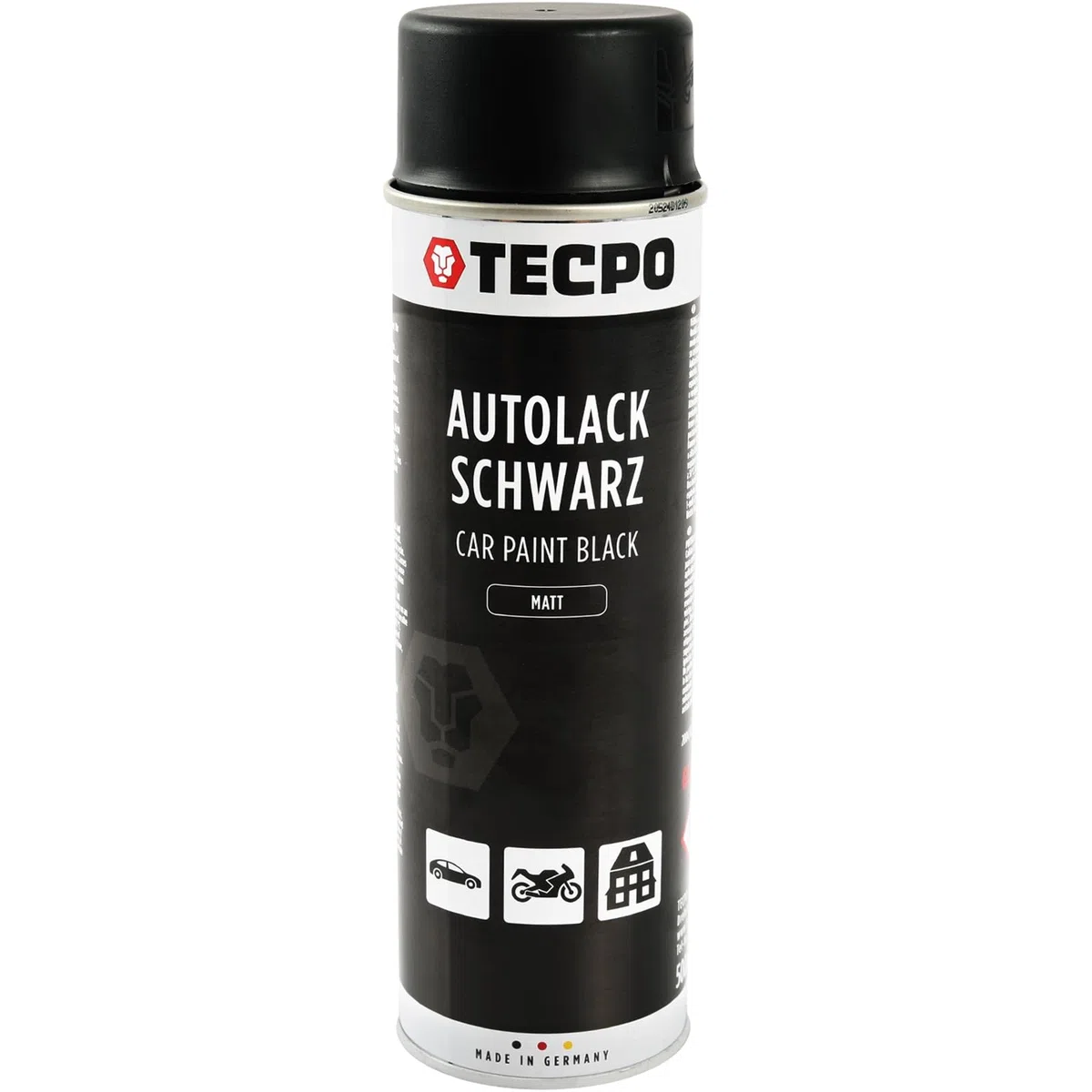 TECPO Lackspray schwarz matt, 12x 500ml Autolack Rallyschwarz Sprühlack Farbspray mit hoher Deckkraft für Innen- und Außenbereich