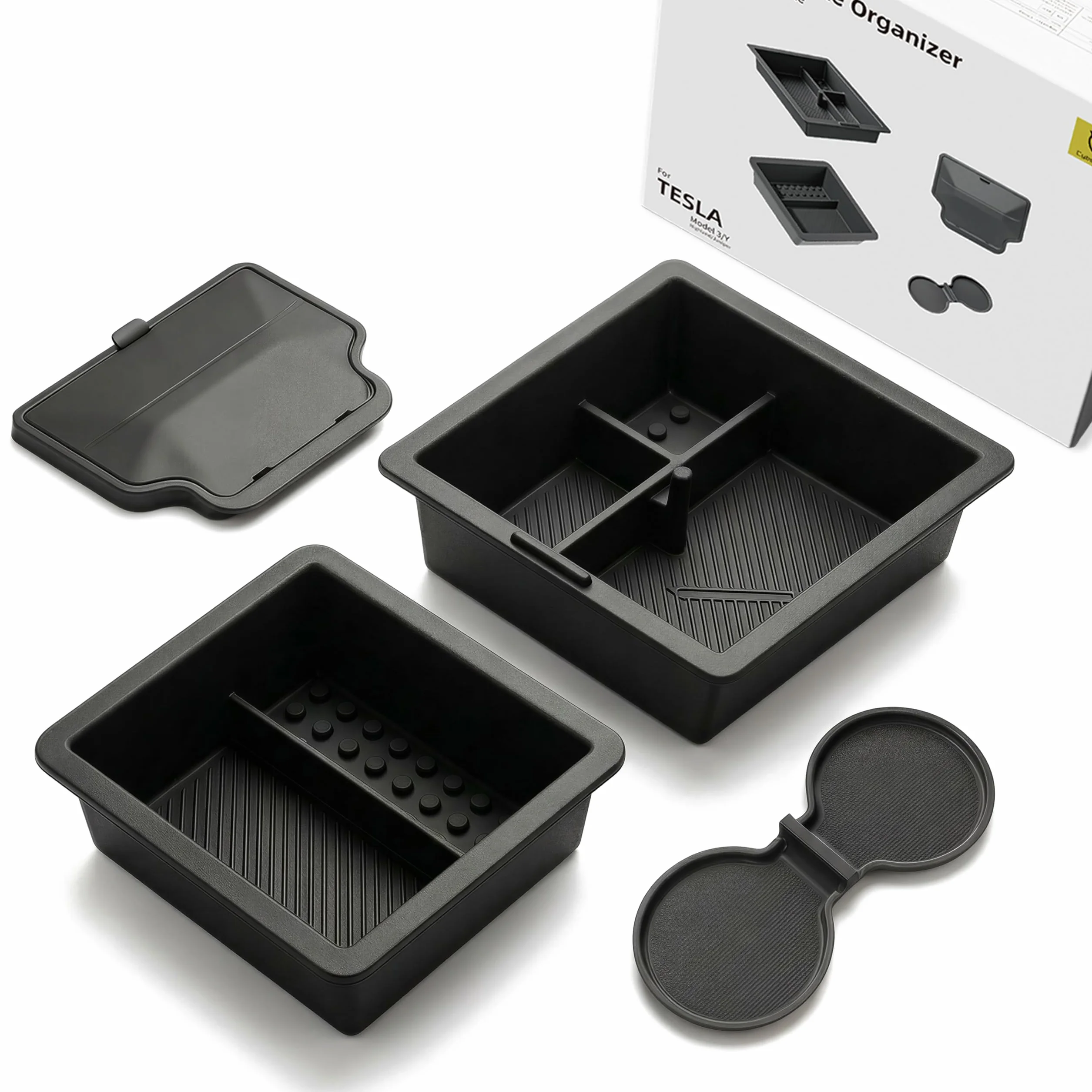 4-Teiliges Mittelkonsole Organizer für Tesla Model 3 Highland 2024-2026 & Model Y Juniper 2025-2026 (nur Premium & Performance), Aufbewahrungsbox Armlehnenablage Zubehör