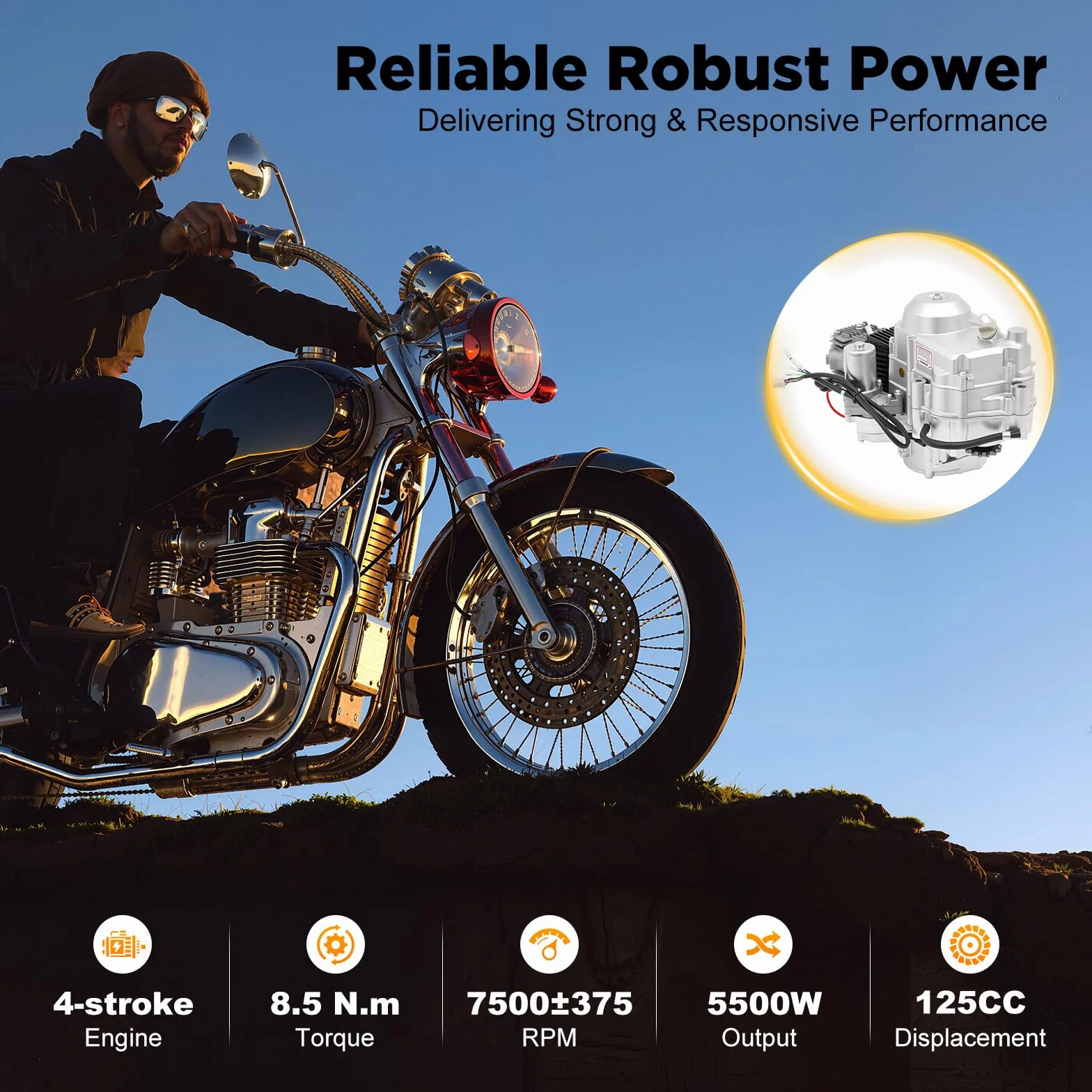 125ccm 4 Takt ATV Motoren, Upgrade Pitbike Motor Dirt Bike Motor, CDI Elektrischer Start Gokart Motor 3+1 Rückwärts Halbautomatisch Engine für ATV Go-Kart Pocket Motorcycle Quad | EU Stocks
