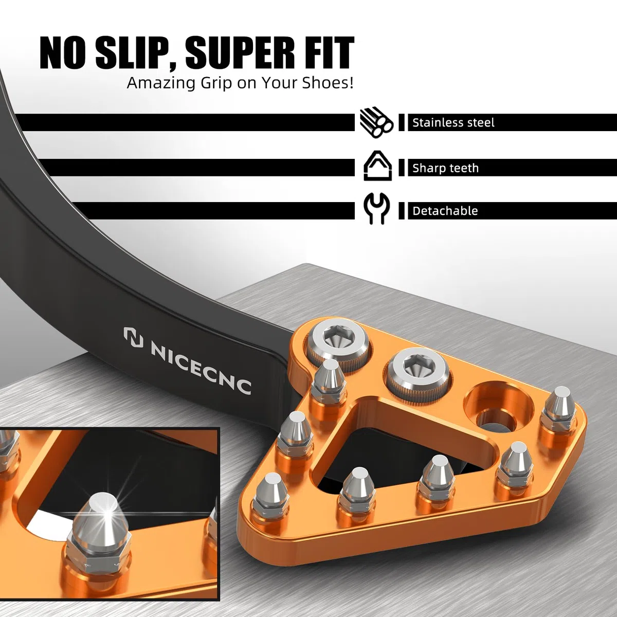 NICECNC Hinterradbremshebel mit verdicktem vergrößertem Anti-Rutsch Pedal Compatible with Husqvarna 701 Enduro 2016-2019, Compatible with 690 Enduro R 2011-2018, Aluminium,Siehe Passform,Orange