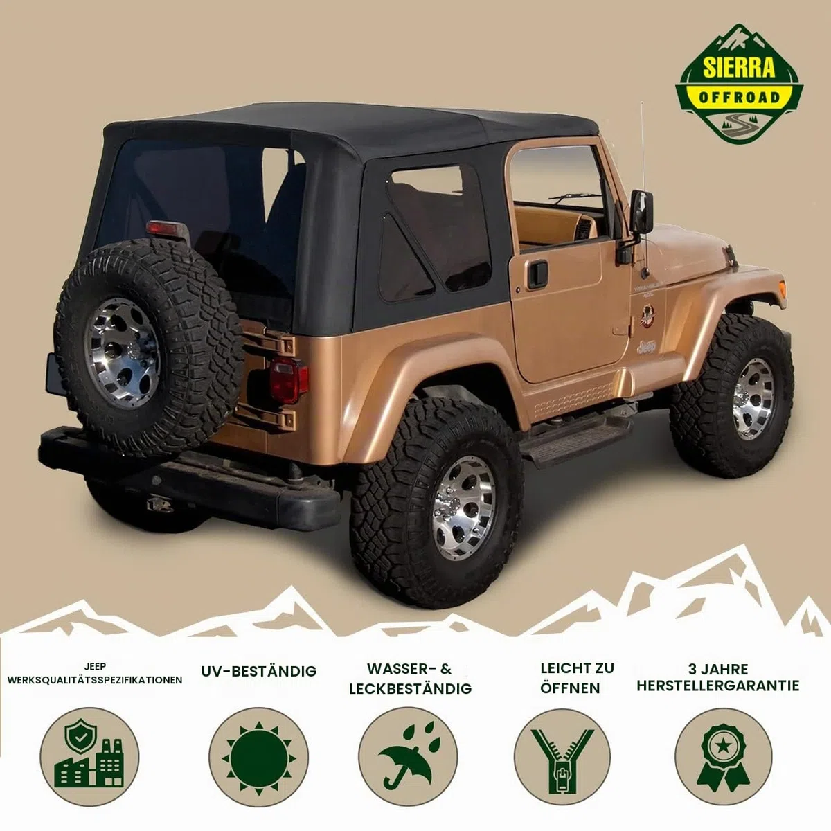Sierra Offroad Factory Style Soft Top mit getönten Fenstern, ohne obere Türen, kompatibel mit Jeep Wrangler TJ 1997-2006 (Denim Black)