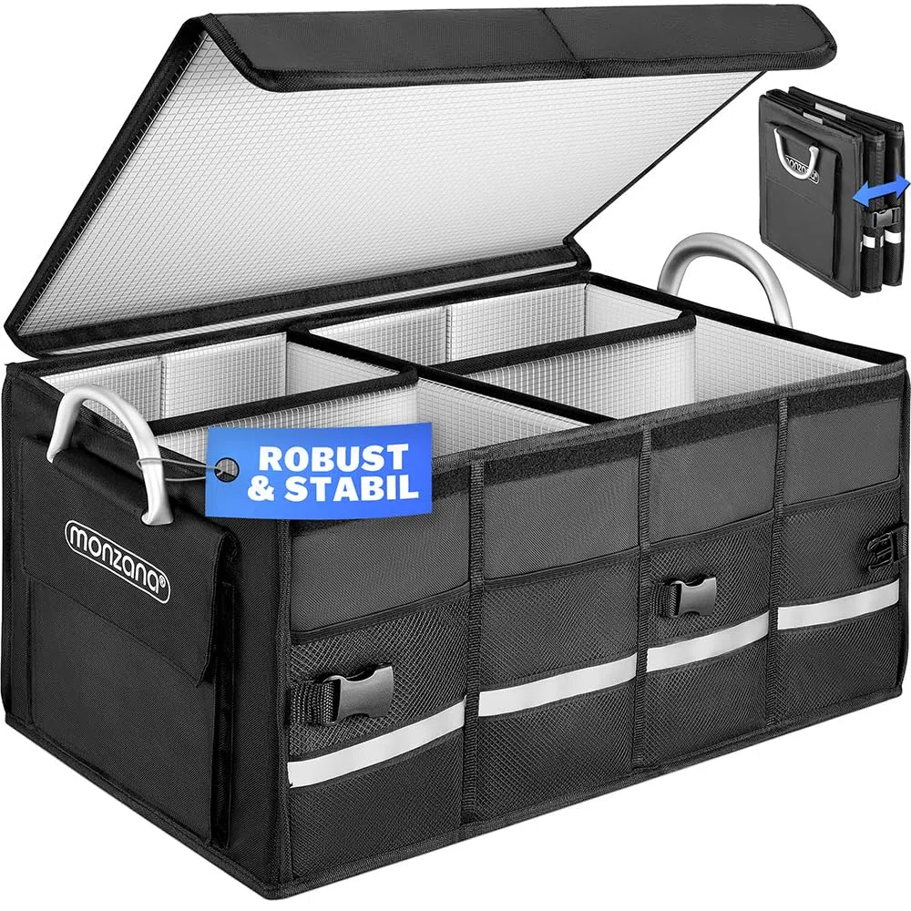 Monzana Kofferraum Organizer Deckel 68L Isolierung Alu-Griffe Trennwände Wasserdicht Faltbar MDF Wände Rutschfest Kofferraumtasche Kühltasche Faltbox