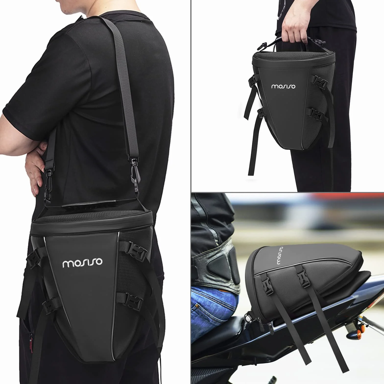 MOSISO Motorrad Hecktasche wasserdichte Polyester Satteltasche 10L Tankrucksack mit Schultergurt Schwarz