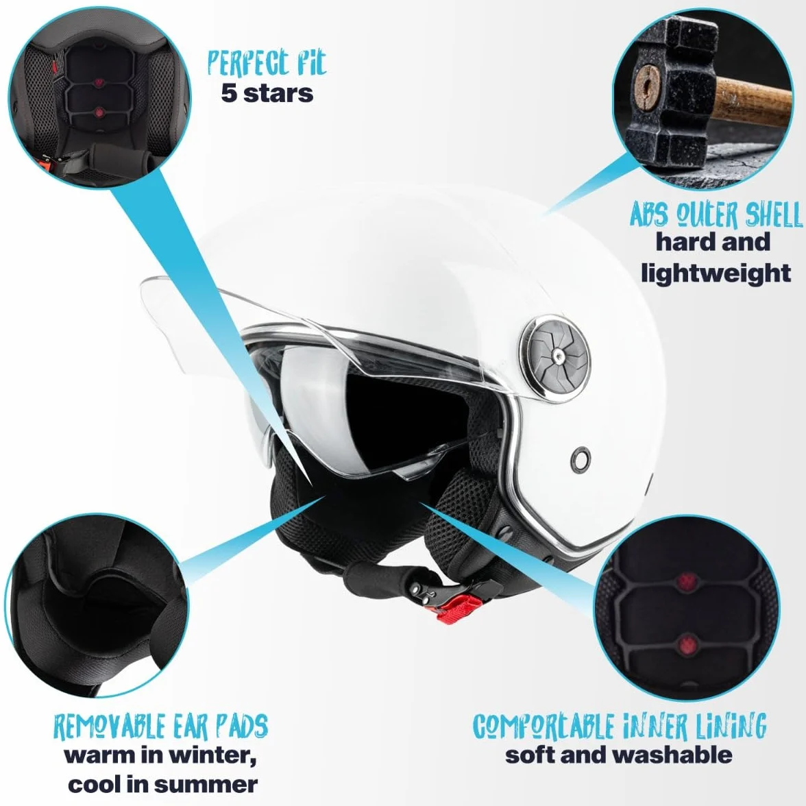VINZ Tobia Jethelm mit Doppelvisier | Roller Helm mit Sonnenblende | In Gr. XS-XXL | ECE 22.06 Zertifiziert | Motorradhelm mit Visier |Viele Farben Erhältlich