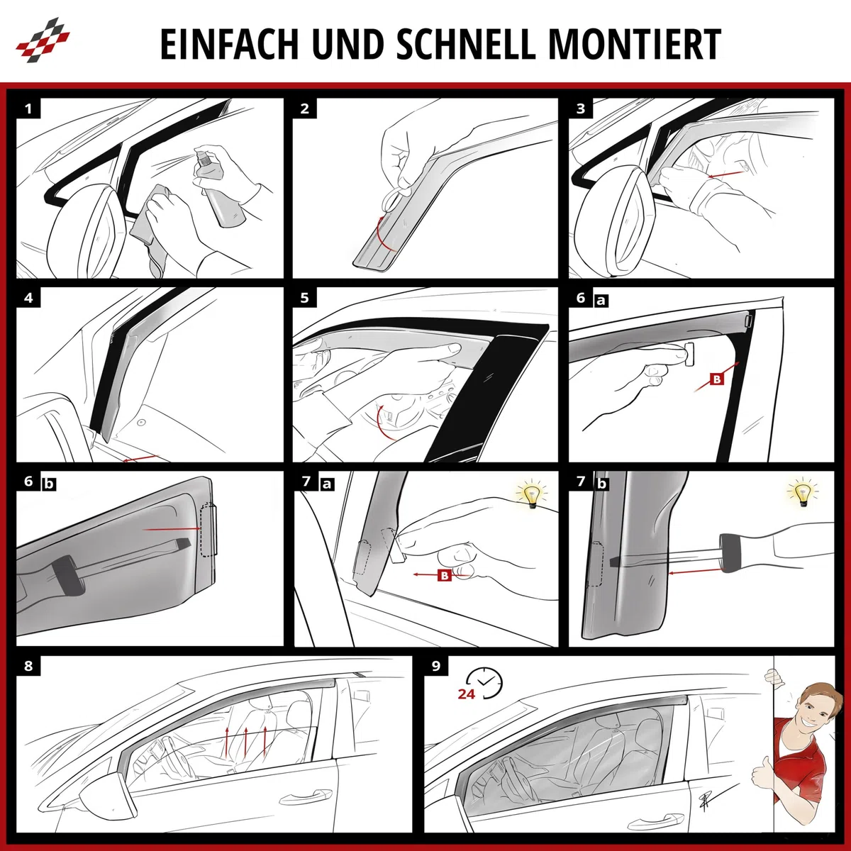 Walser Premium Auto Windabweiser für Ford Transit Courier B460 02/2014-2023, Passform Regenabweiser Set für Fahrer- und Beifahrerseite, Auto Windabweiser 2 STK.