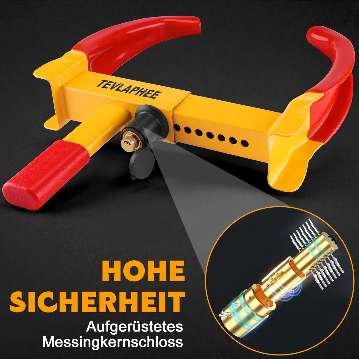 Tevlaphee Radkralle Parkkralle mit Sicherheitsschloss und 3 Schlüsseln für PKW Wohnwagen Anhänger - Reifenbreite 19-30cm - Felgenkralle Reifenkralle Wegfahrsperre Diebstahlsicherung