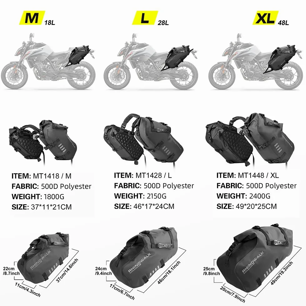 Rhinowalk Motorrad Satteltasche Hecktasche Wasserdicht 28L (14L*2) PVC Plane Rollverschluss