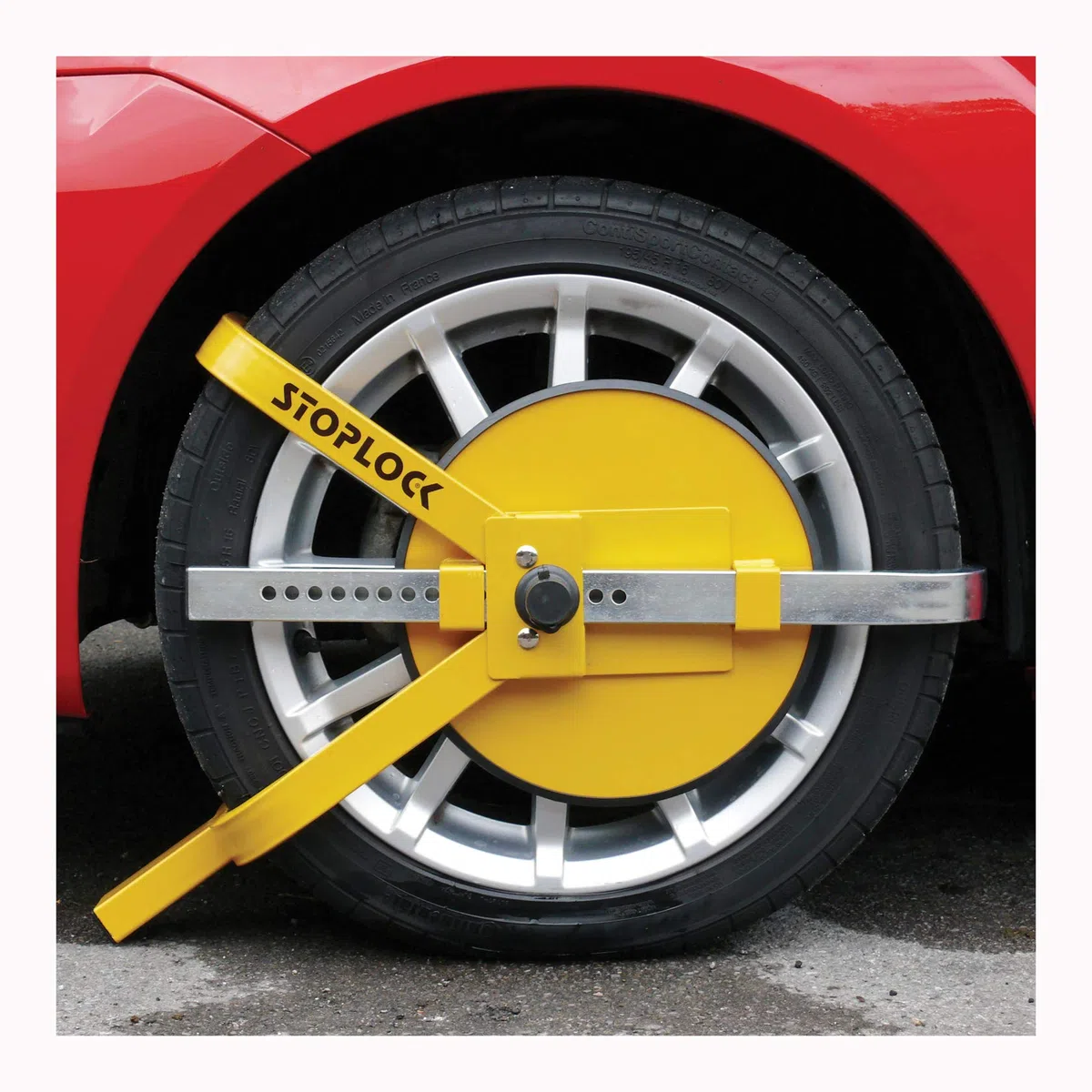Stoplock Radkralle HG 400-00 - sichere Diebstahlsicherung für Pkw, Wohnwagen, Anhänger, andere Fahrzeuge mit kleinen Rädern, Gelbe