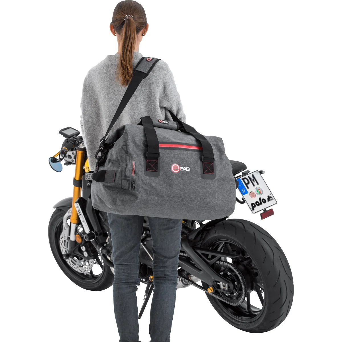 QBAG Hecktasche/Gepäckrolle Wasserdicht 60L - Grau - Motorrad/Roller/Quad schwarz