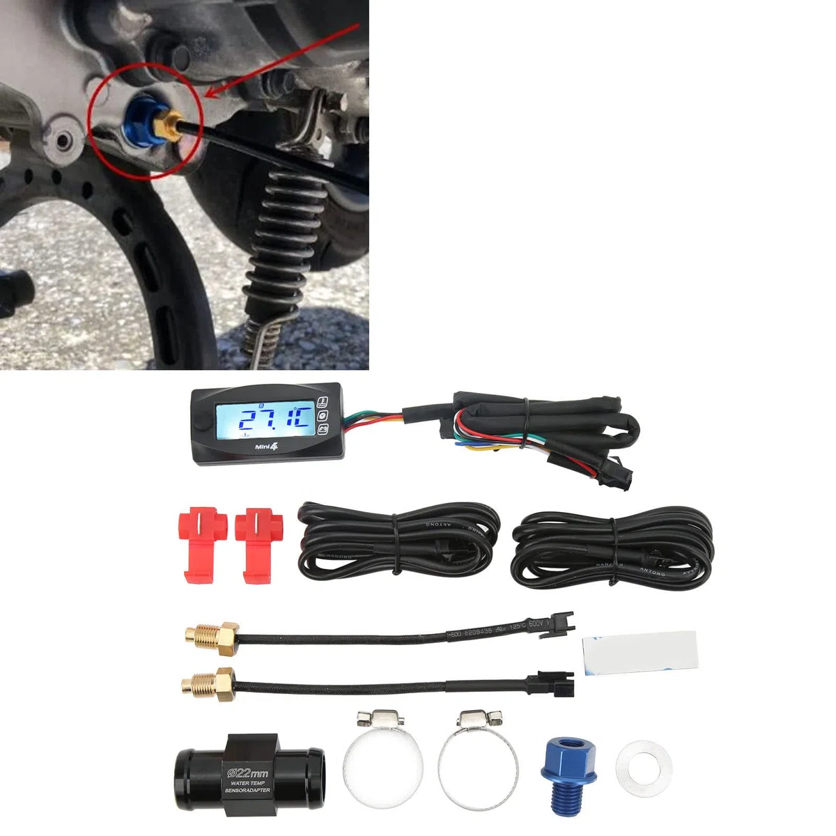 Öltemperaturanzeige, Wassertemperaturmessgerät, Öltemperaturanzeige, Wasserdichter LCD-Bildschirm, 4-in-1-Wassertemperaturanzeige, Digitalanzeige, Motorrad-Thermometer für