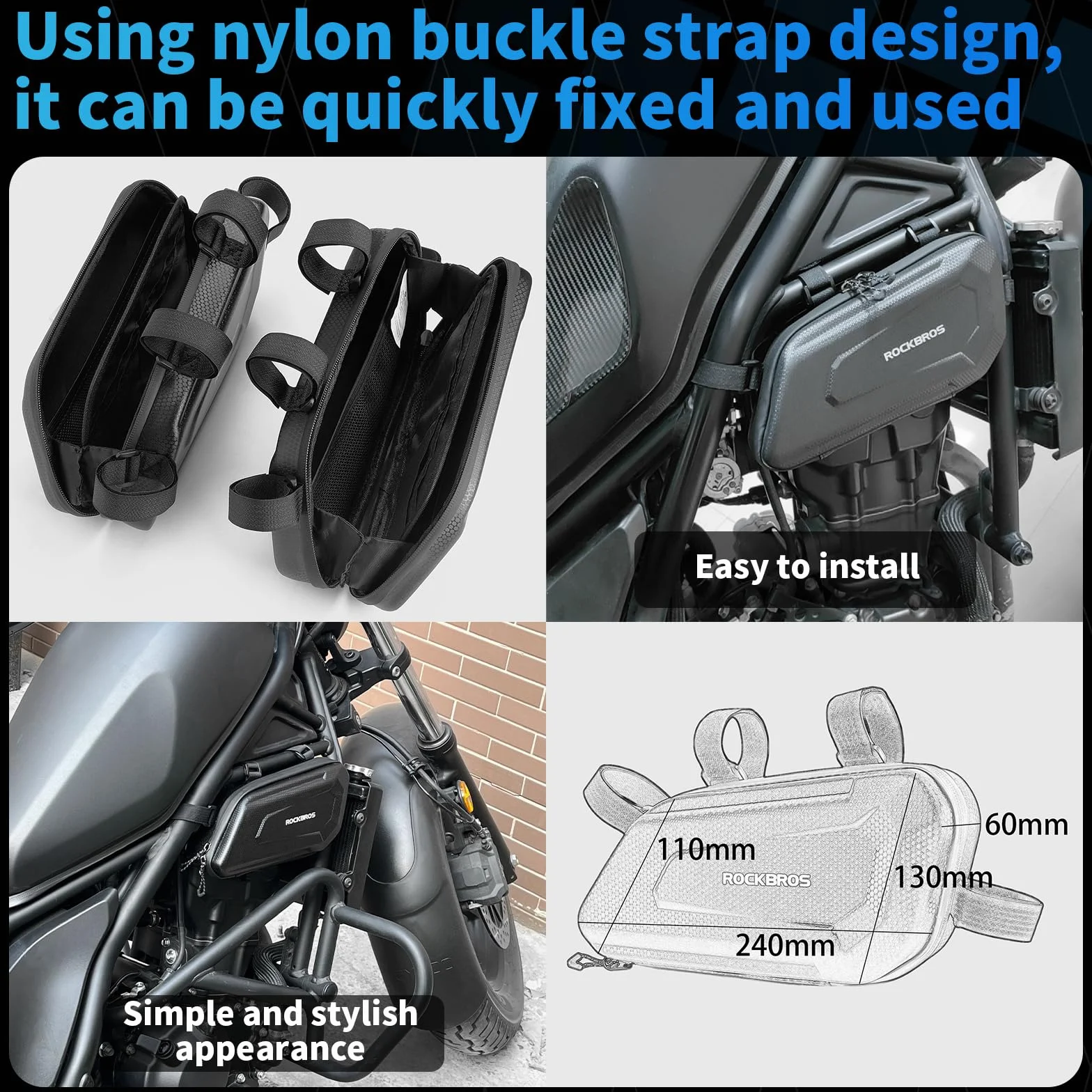 Motorrad-Seitentasche 1.5 L Hartschalen-Werkzeugtasche | Kompatibel mit Honda Rebel CMX250/300/500/1100, Wasserdicht, Satteltasche, Linkes und rechtes Set