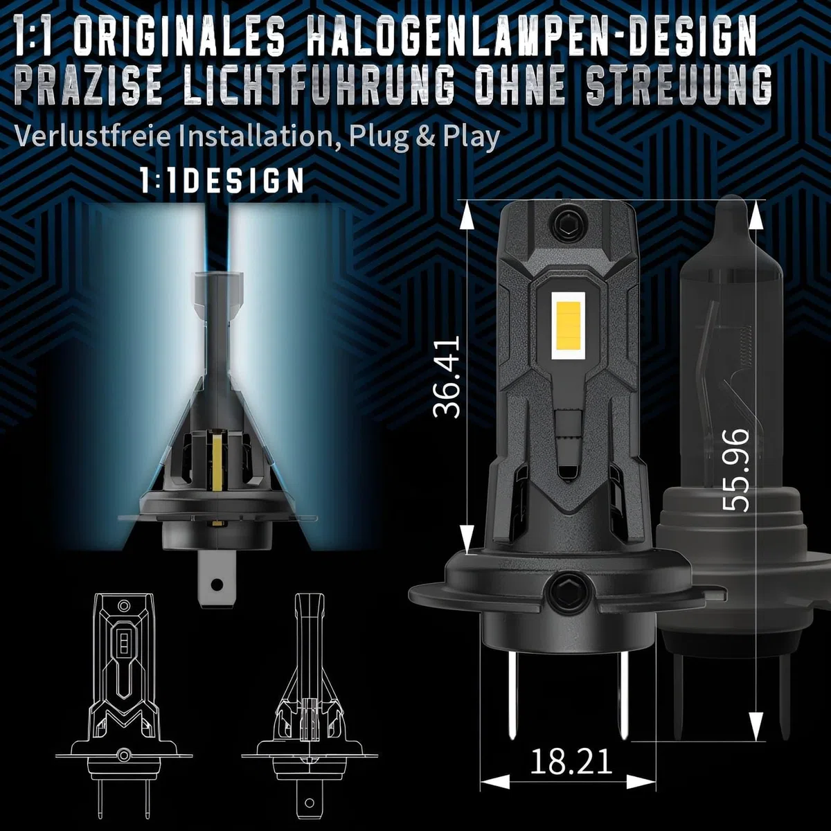 H7 Lampe Auto Halogen 12V 60W 6000K Kaltweiß, H7 Scheinwerfer Birnen für Abblend- & Fernlicht, Superhelle Ersatzbirnen mit Plug & Play Installation, Verbesserte Sicht bei Nacht, 2er Pack