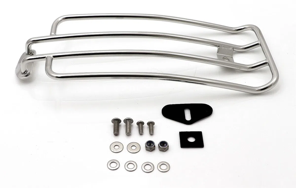 Gepäckträger Edelstahl poliert Silber kompatibel mit Hd Harley Davidson Softail Modellen z.B. Streetbob (FXBB) 2018- & Slim (FLSL) 2018-