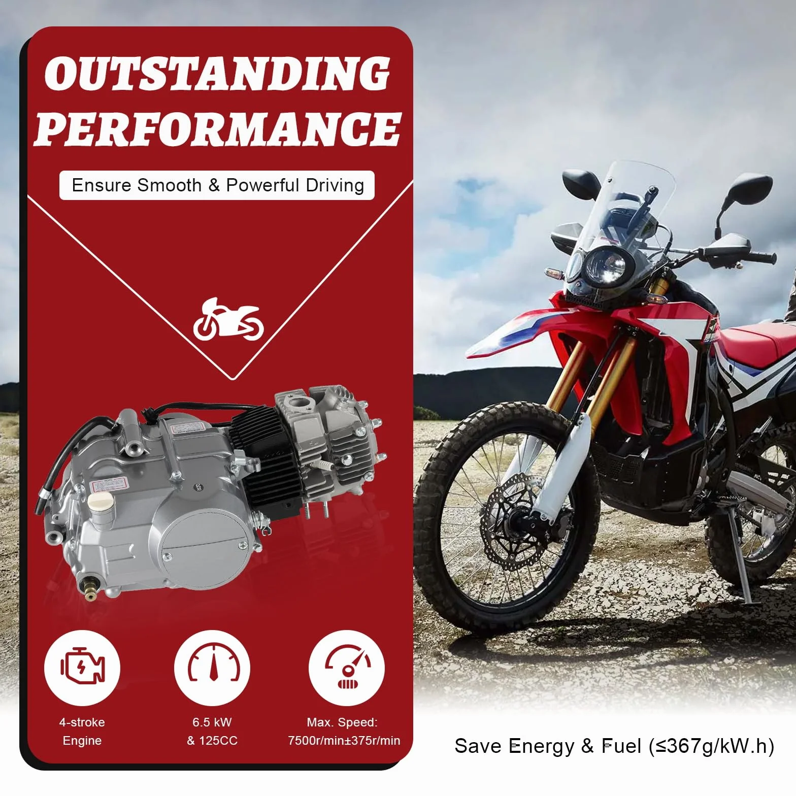 125ccm Motor 4 Takt Motor 4-Gang Handkupplung Motor Pitbike Motor CDI Einzylinder 125cc Motor Dirt Bike Engine Kickstarter 125ccm Motor 9.0:1 Verdichtungsverhältnis & PZ16J Vergaser