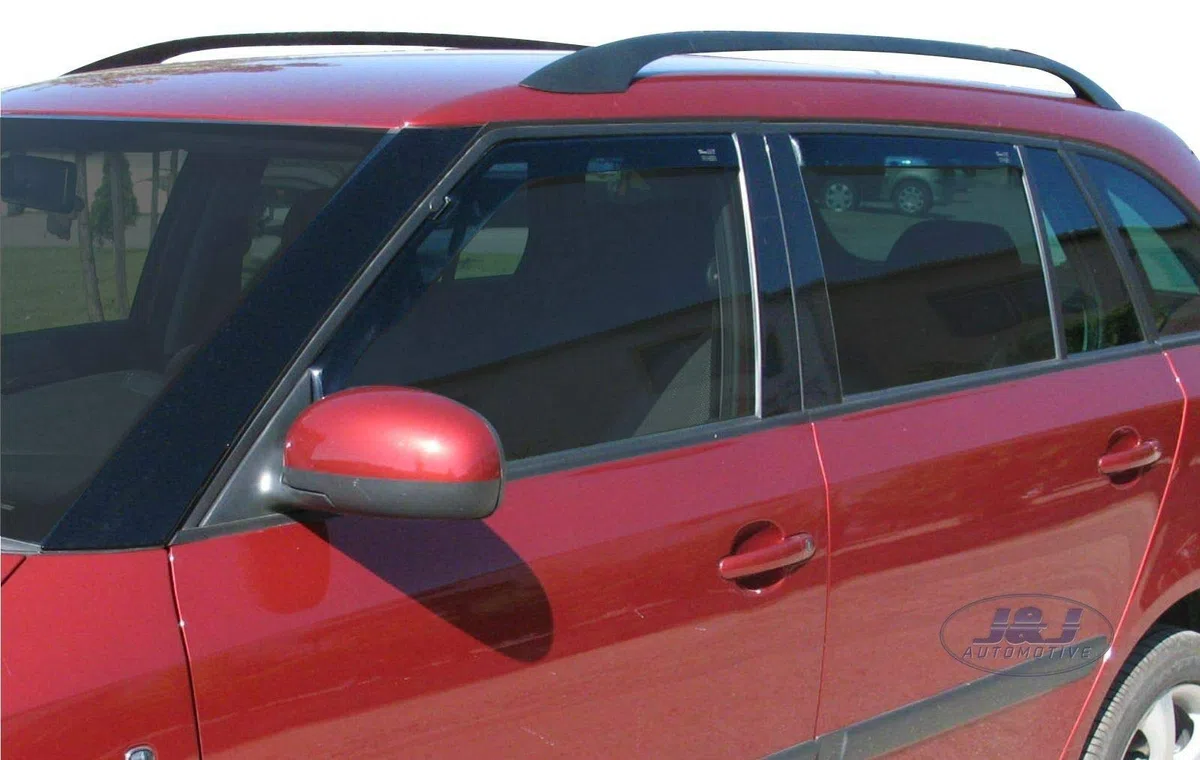 J&J AUTOMOTIVE Windabweiser passend für Skoda Fabia 2 Kombi 2007-2014 4tlg, Heko Regenabweiser Vorne Hinten Getönt Dunkel Passform