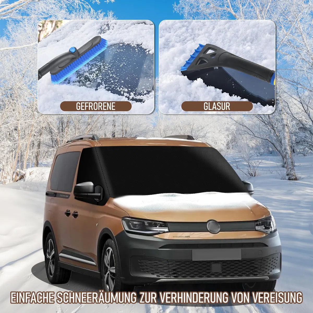 für VW Caddy Auto Windschutzscheiben Abdeckung, 600D Wasserdicht Sonnenschutz Frontscheibe Thermomatten, Blackout Anti-UV/Frost/Ice/Staub Wrap Cover für VW Transporter