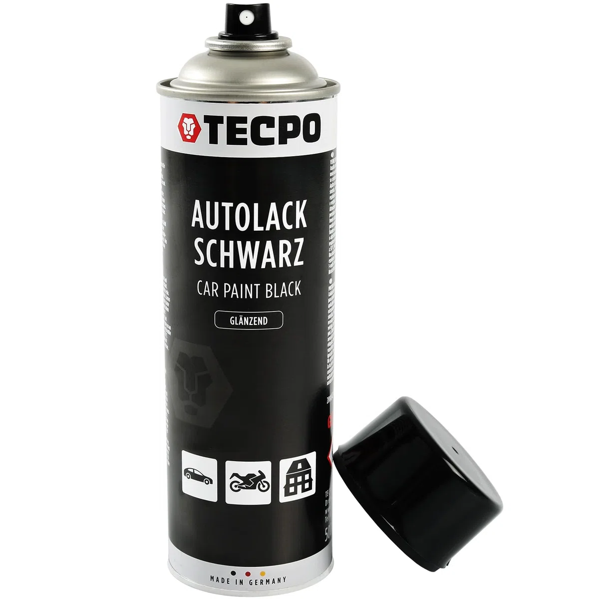 TECPO Lackspray schwarz glänzend, 6x500ml Autolack Rallyschwarz Sprühlack Farbspray mit hoher Deckkraft für Innen- und Außenbereich