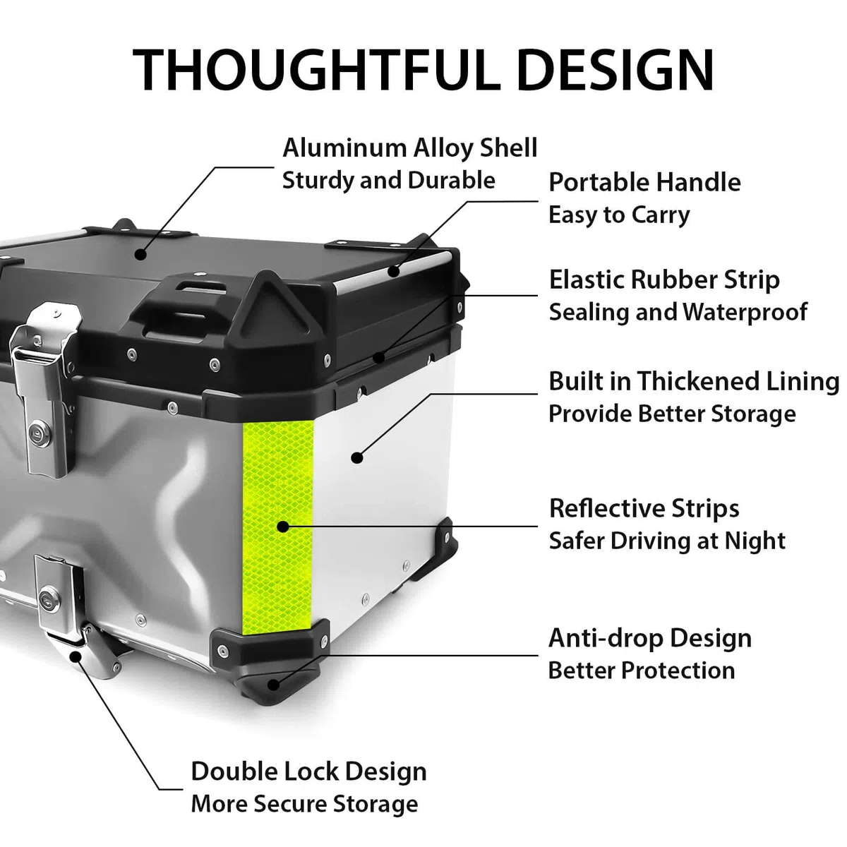 VOKKA Topcase Motorrad 45L Aluminiumlegierung Wasserdicht Diebstahlsicher mit Rückenlehne Trägerplatte Silber
