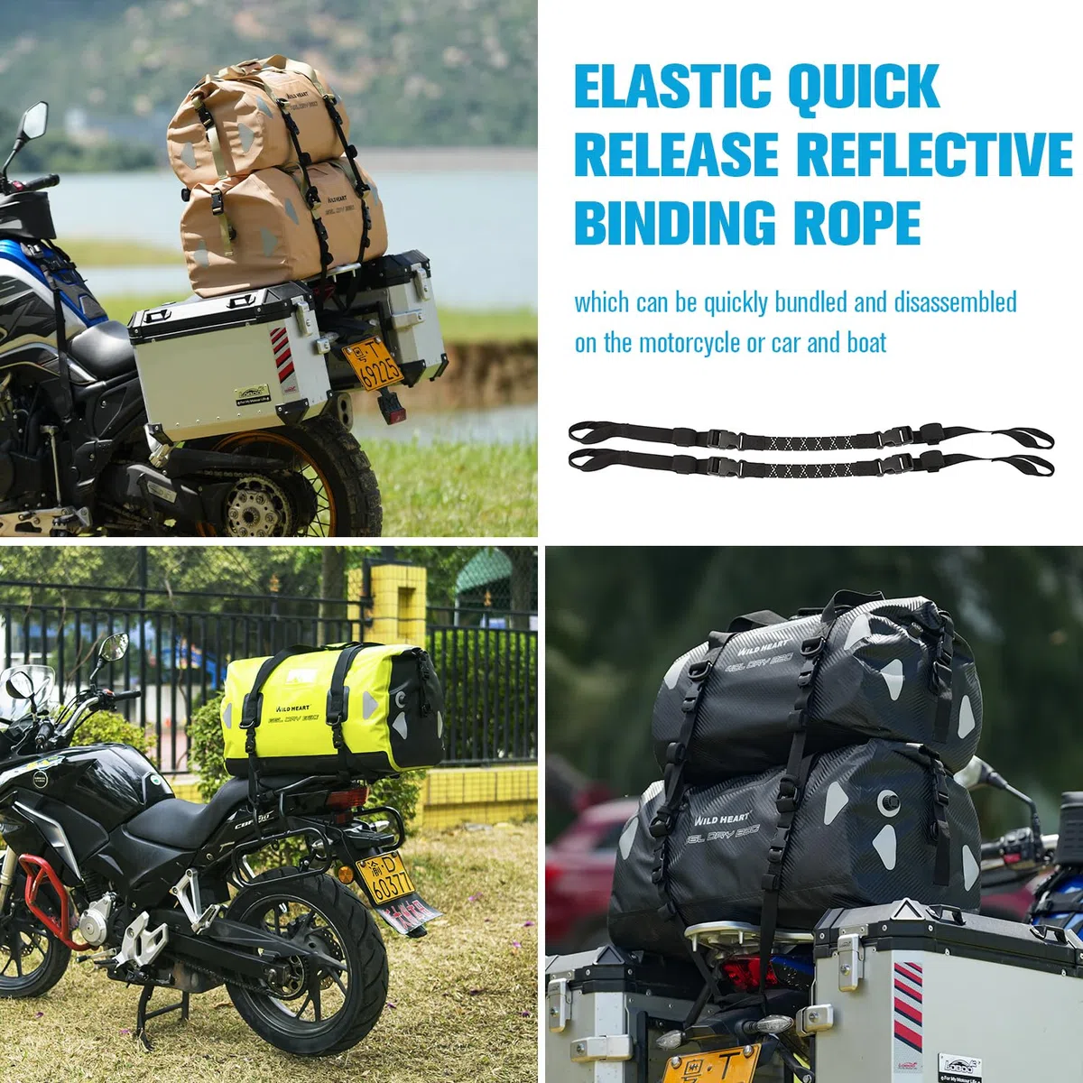 WILD HEART wasserdichte Reisetasche PVC500D Doppelboden mit Seil und Innentasche 40L 66L 100L Für Kajak,Camping,Bootfahren,Motorrad