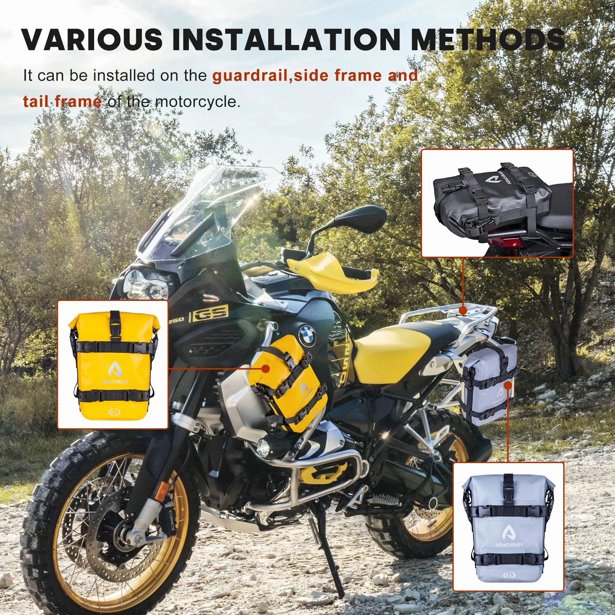 Sturzbügeltasche Motorrad, 12L(6x2) Motorrad Gepäcktasche Motorradgepäck Taschen für Sturzbügel Motorrads Gepäck Wasserdicht hat Schultergurt Wasserdicht Hecktasche für Moto ATV（TPU