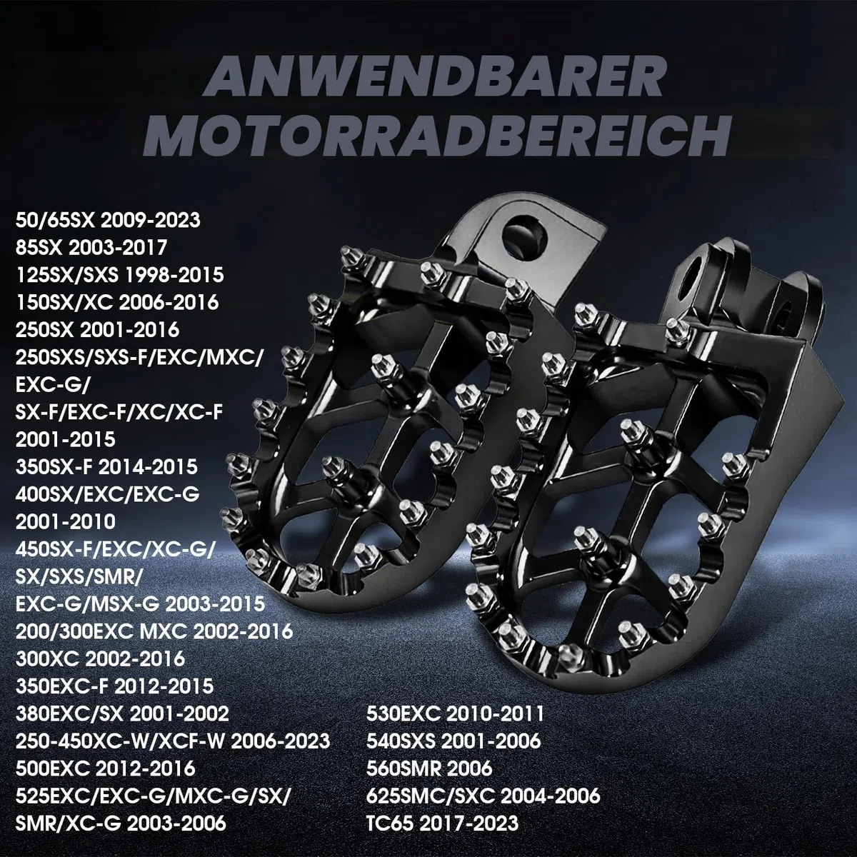 Motorrad Fußrasten für 50/65/85/125/150/250/400SX 250SXS/SXS-F/EXC/MXC/EXC-G/SX-F/EXC-F/XC/XC-F 450SX-F/EXC/XC-G/SX/SXS/SMR/EXC-G/MSX-G 525EXC/EXC-G/MXC-G/SX/SMR/XC-G Schwarz