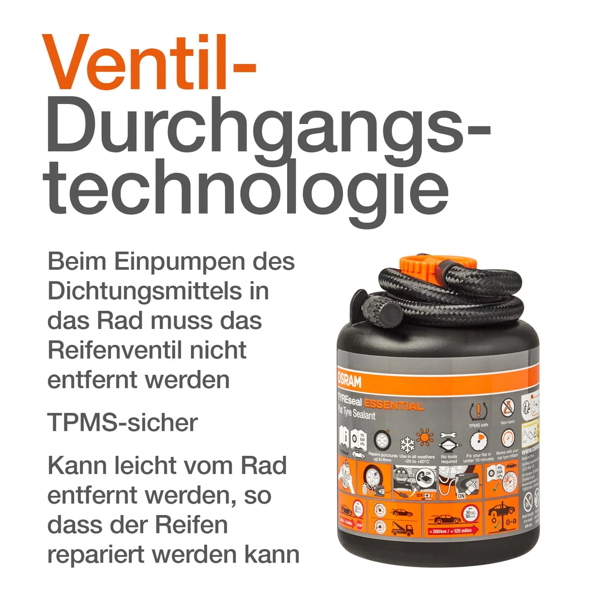 Osram TYREseal KIT Essential, 450 ml Reifendichtmittel und analoger Premium-Reifenfüller, RDKS geeigne, inklusive Aufbewahrungsbox